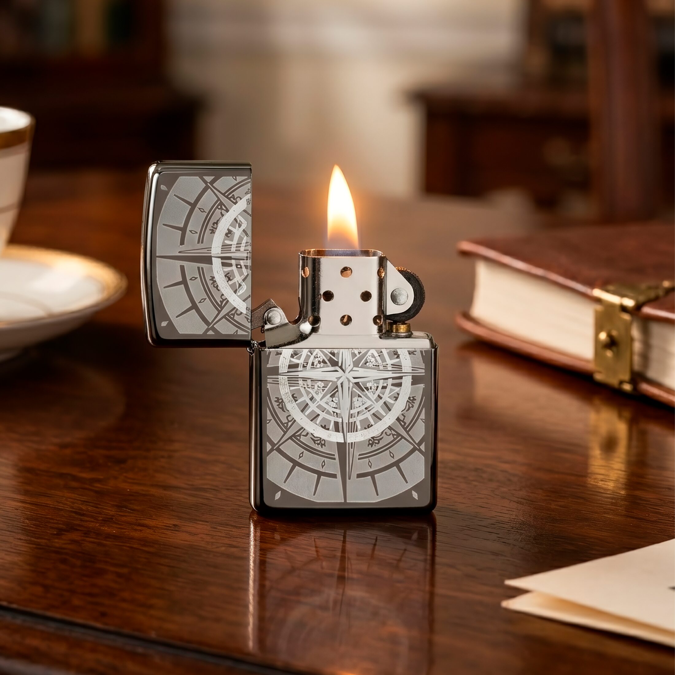 Encendedor Zippo Black Ice Brujula Zippo modelo MZ29232 acabado negro brillante