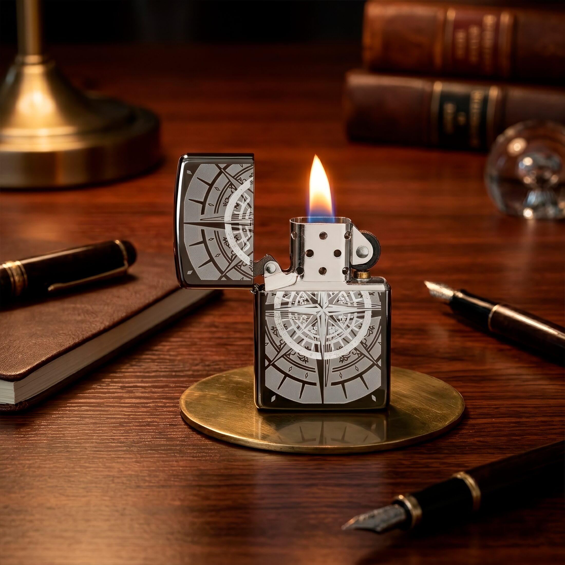 Encendedor Zippo Black Ice Brujula Zippo modelo MZ29232 acabado negro brillante