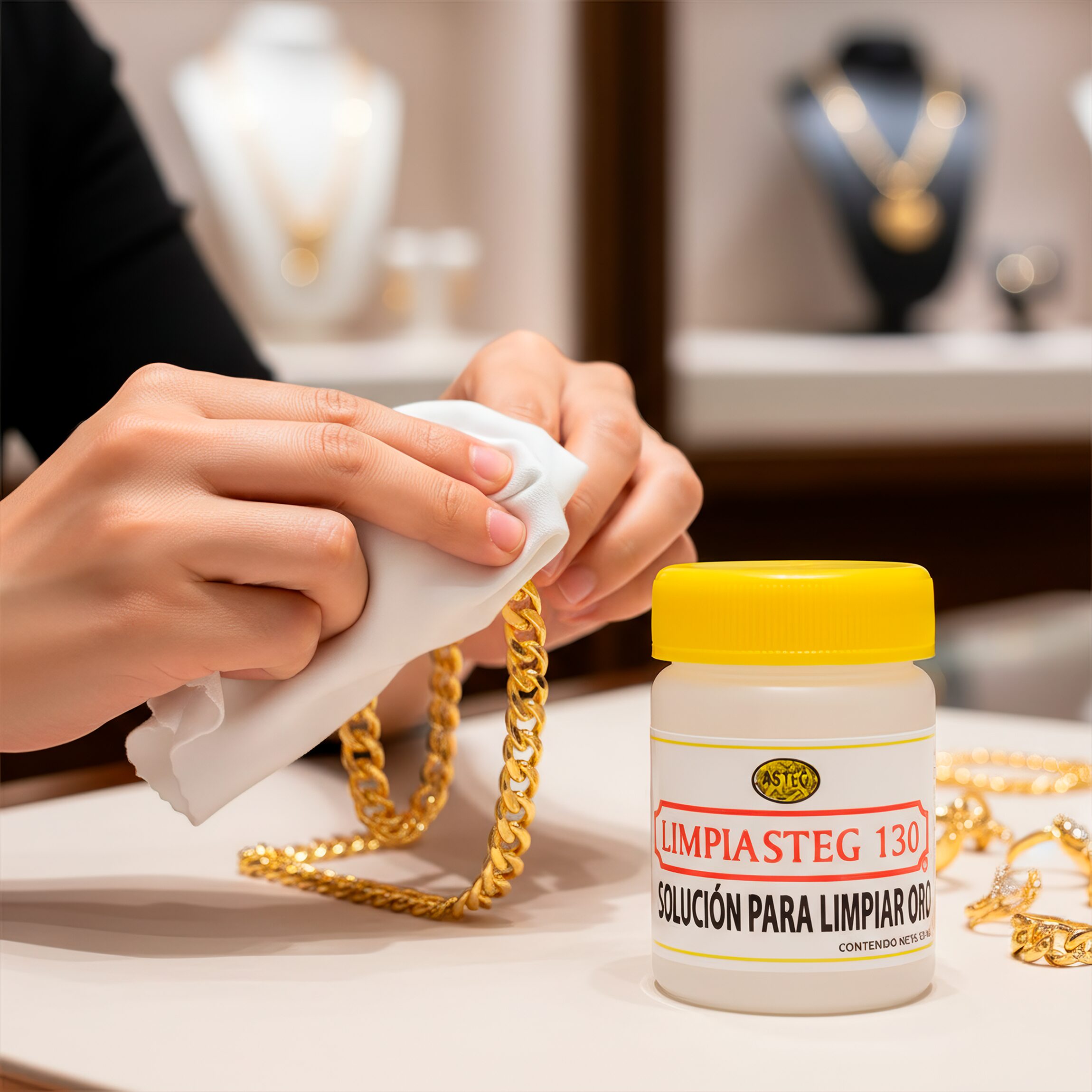 Limpiador de Oro Limpiasteg 130 marca Limpiasteg solución líquida de 50 ml para joyería de oro