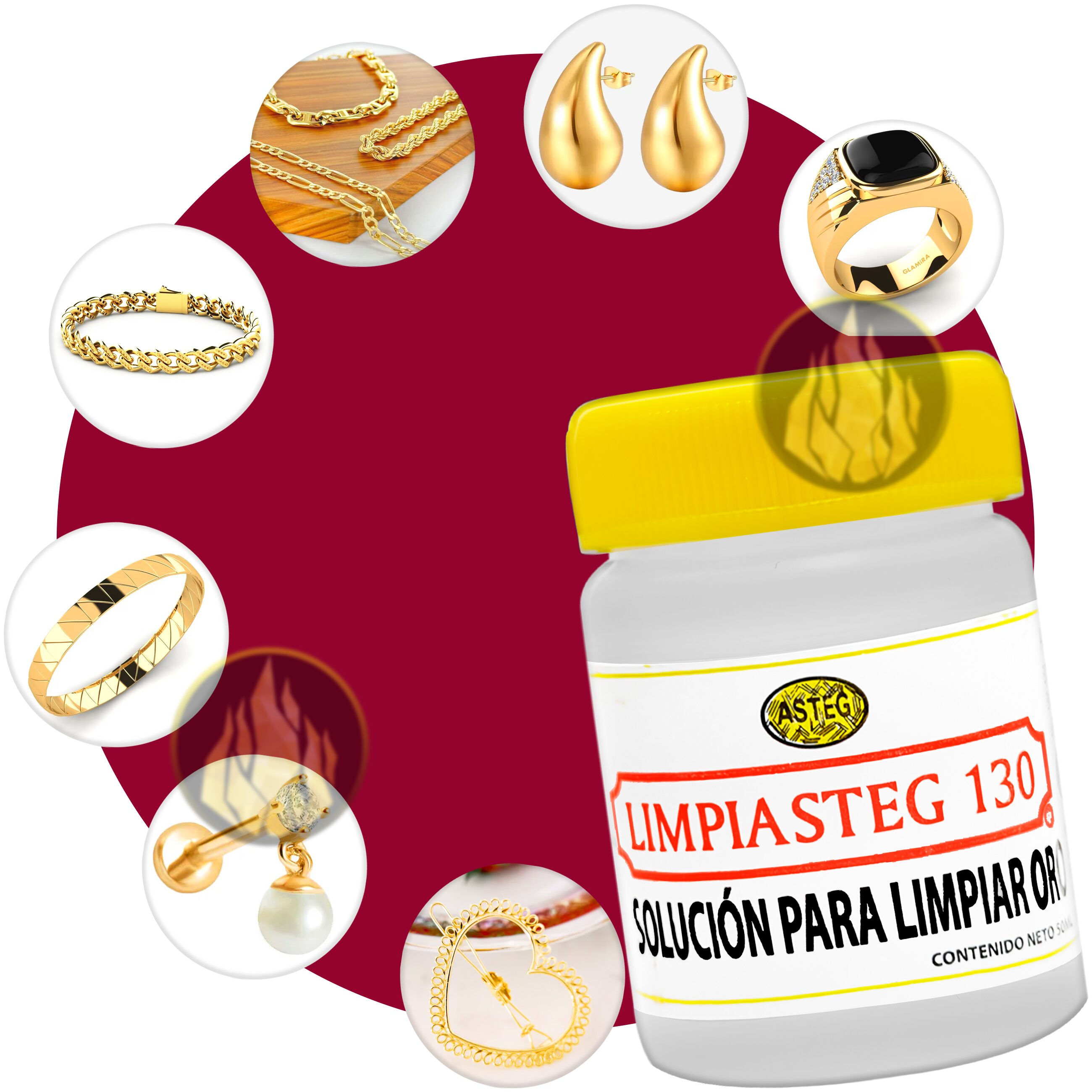 Limpiador de Oro Limpiasteg 130 marca Limpiasteg solución líquida de 50 ml para joyería de oro