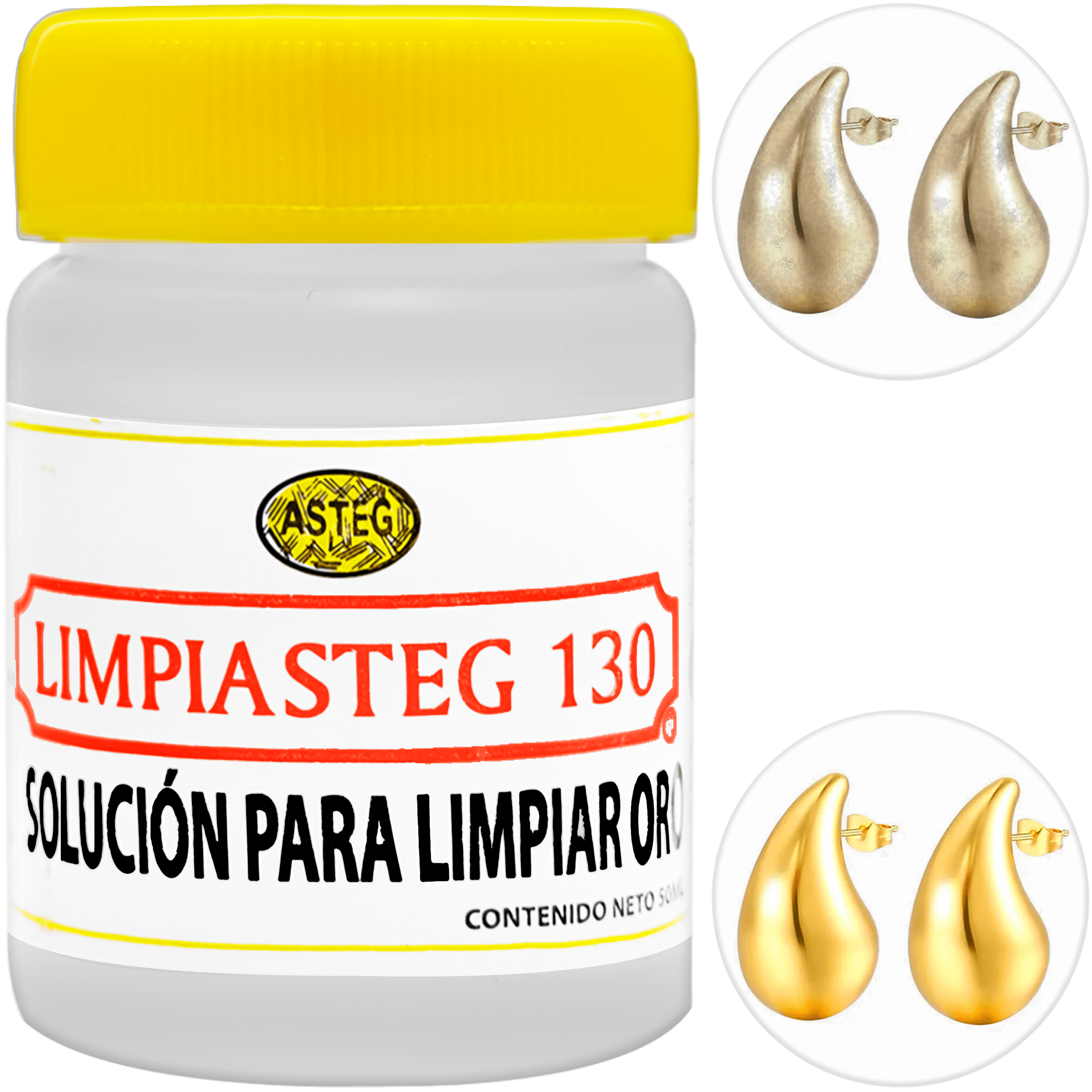Limpiador de Oro Limpiasteg 130 marca Limpiasteg solución líquida de 50 ml para joyería de oro