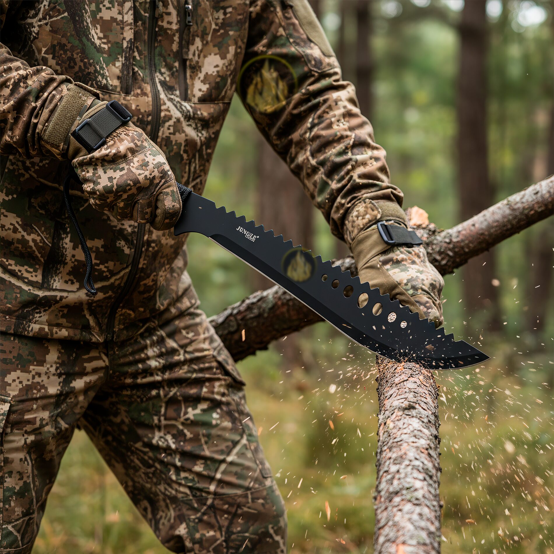 Machete Dentado Uso Rudo Jungle Master acero inoxidable 21 pulgadas con funda cortando