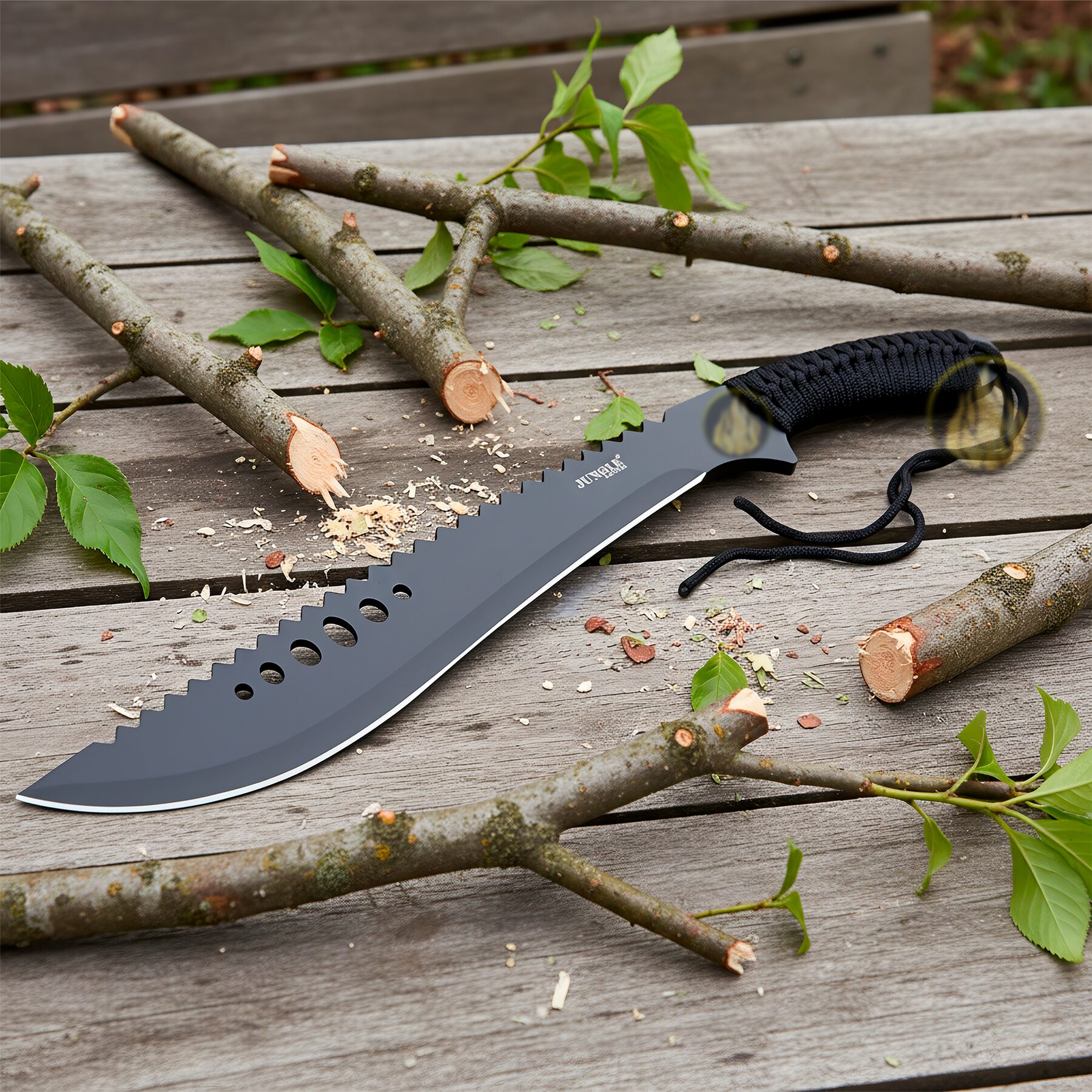 Machete Dentado Uso Rudo Jungle Master acero inoxidable 21 pulgadas con funda cortando ramas