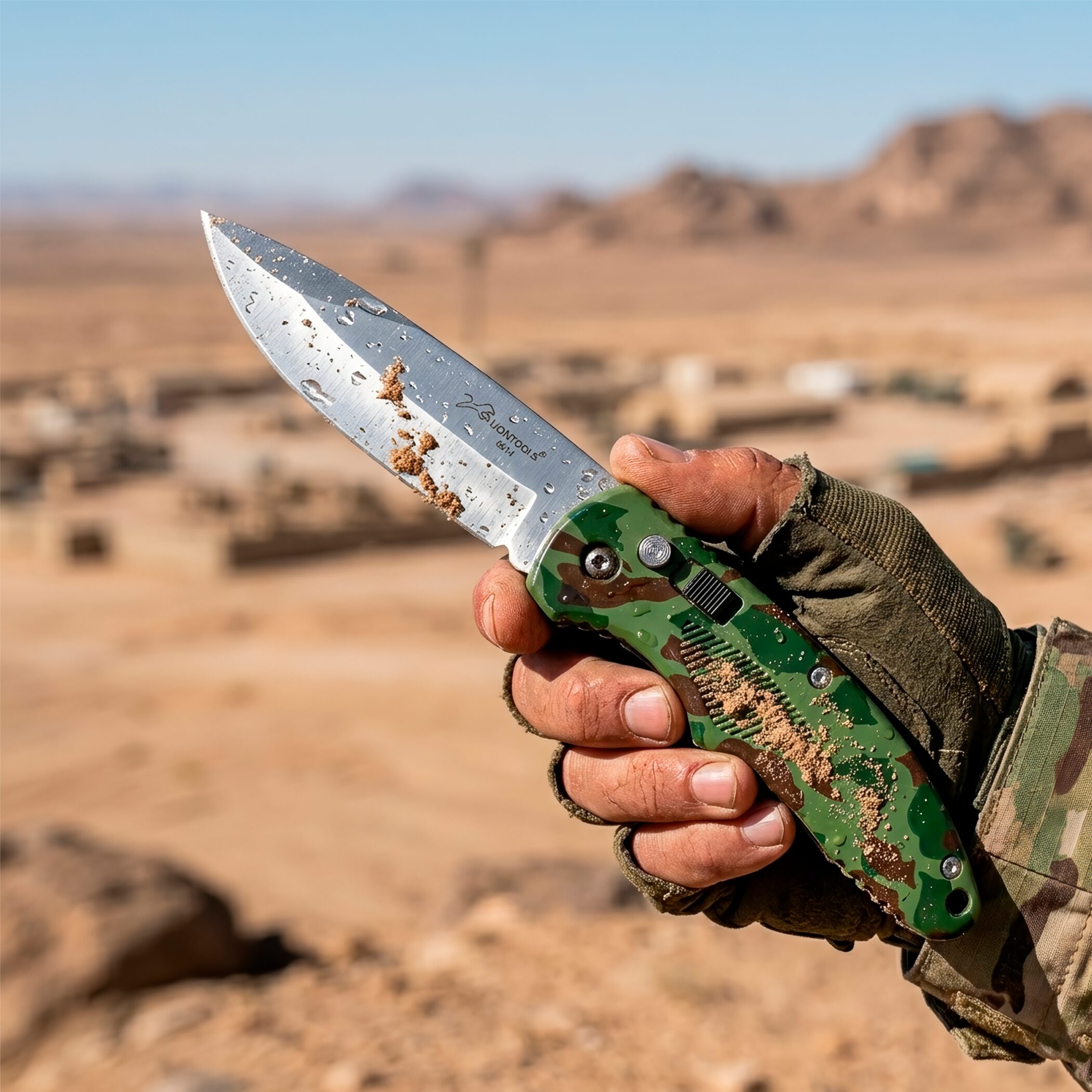 Navaja Automática Lion Tools estilo campismo con apertura de botón, hoja de acero inoxidable y clip para cinturón. 6614