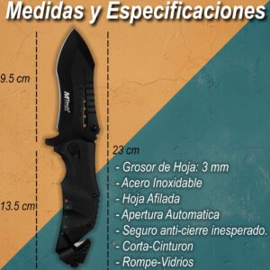 Navaja Automática Emergencia Mtech USA modelo MT-A845BK hoja afilada medidas