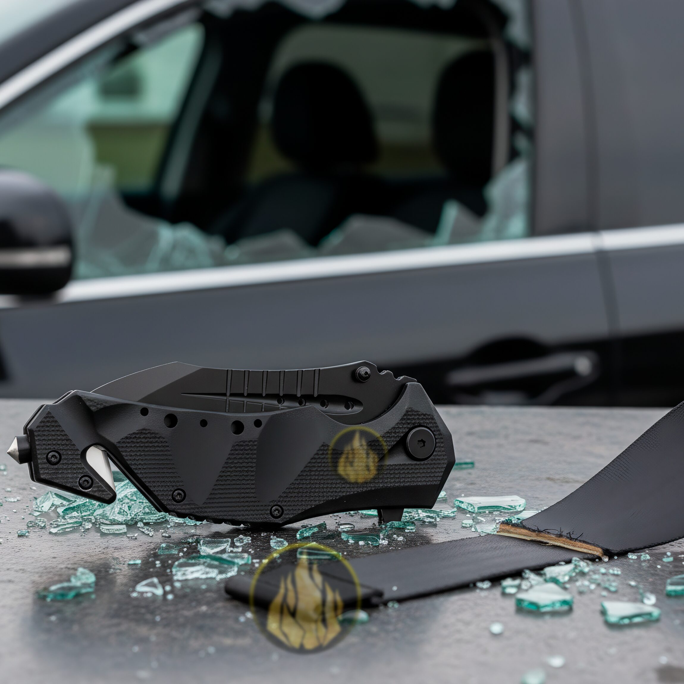 Navaja Automática Emergencia Mtech USA modelo MT-A845BK hoja afilada cortando cinturon y vidrio