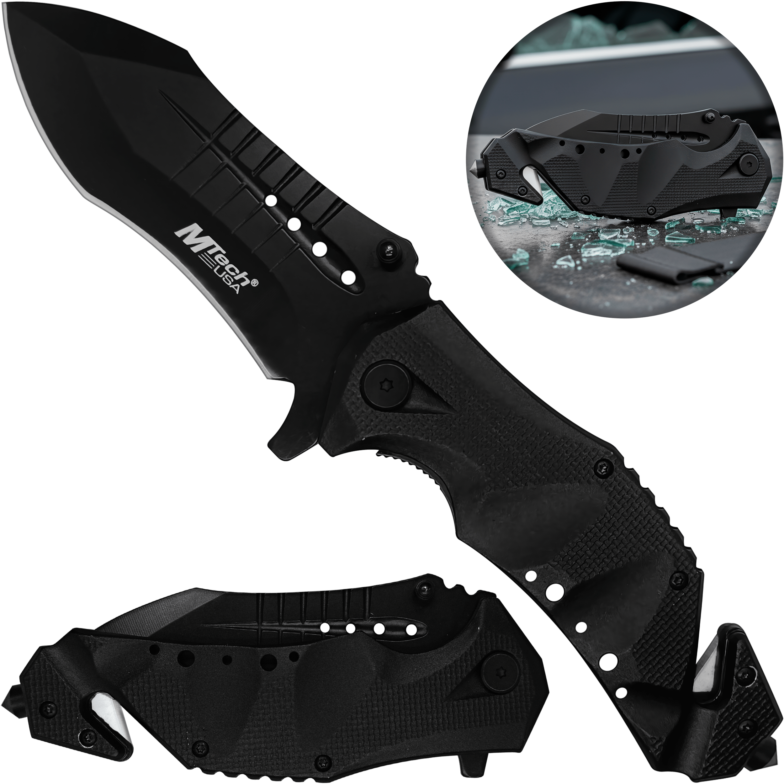 Navaja Automática Emergencia Mtech USA modelo MT-A845BK hoja afilada portada