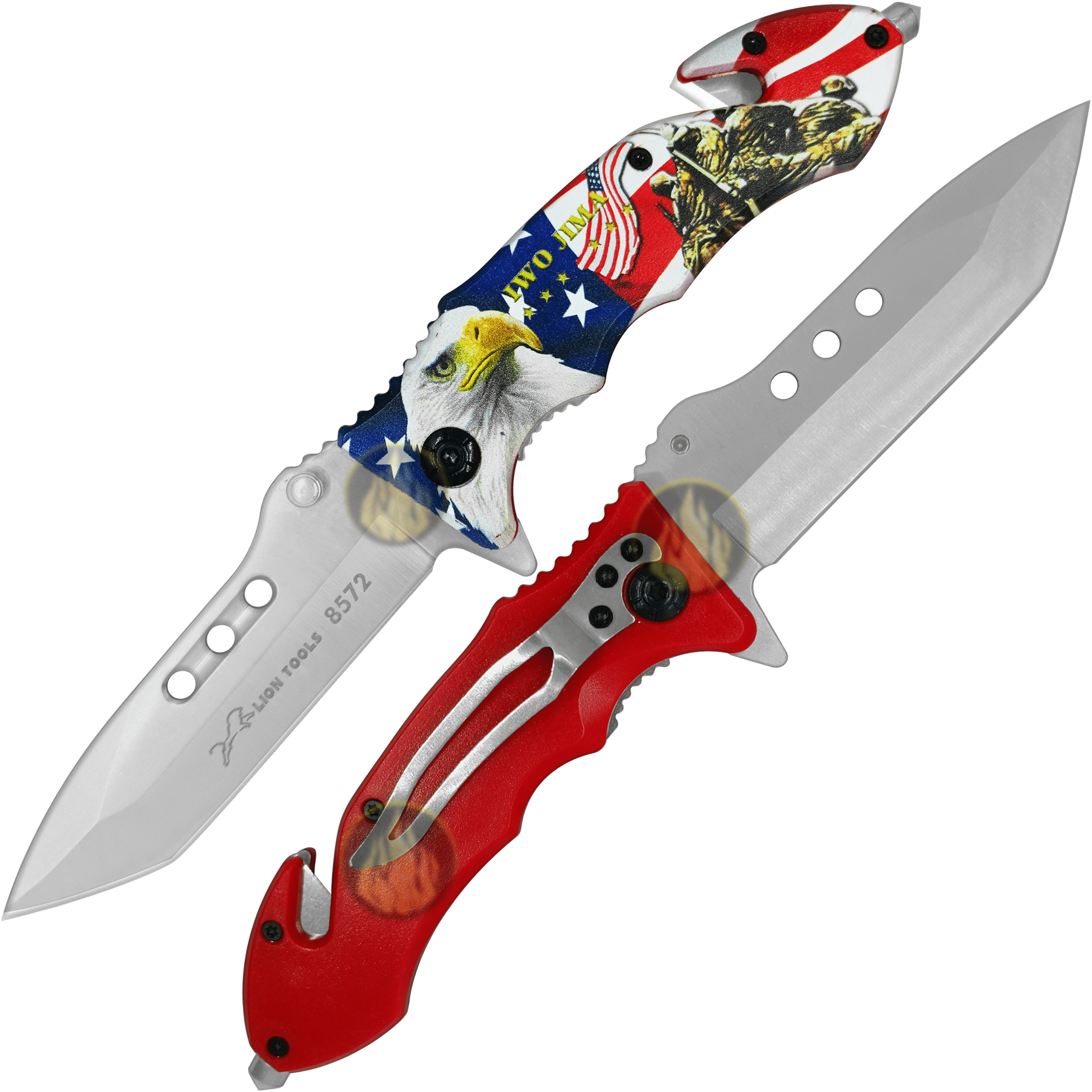 Navaja Automatica Militar Rompe Vidrios Exhibicion dos navajas Lion Tools con corta cinturón y hoja de acero inoxidable 420 8572