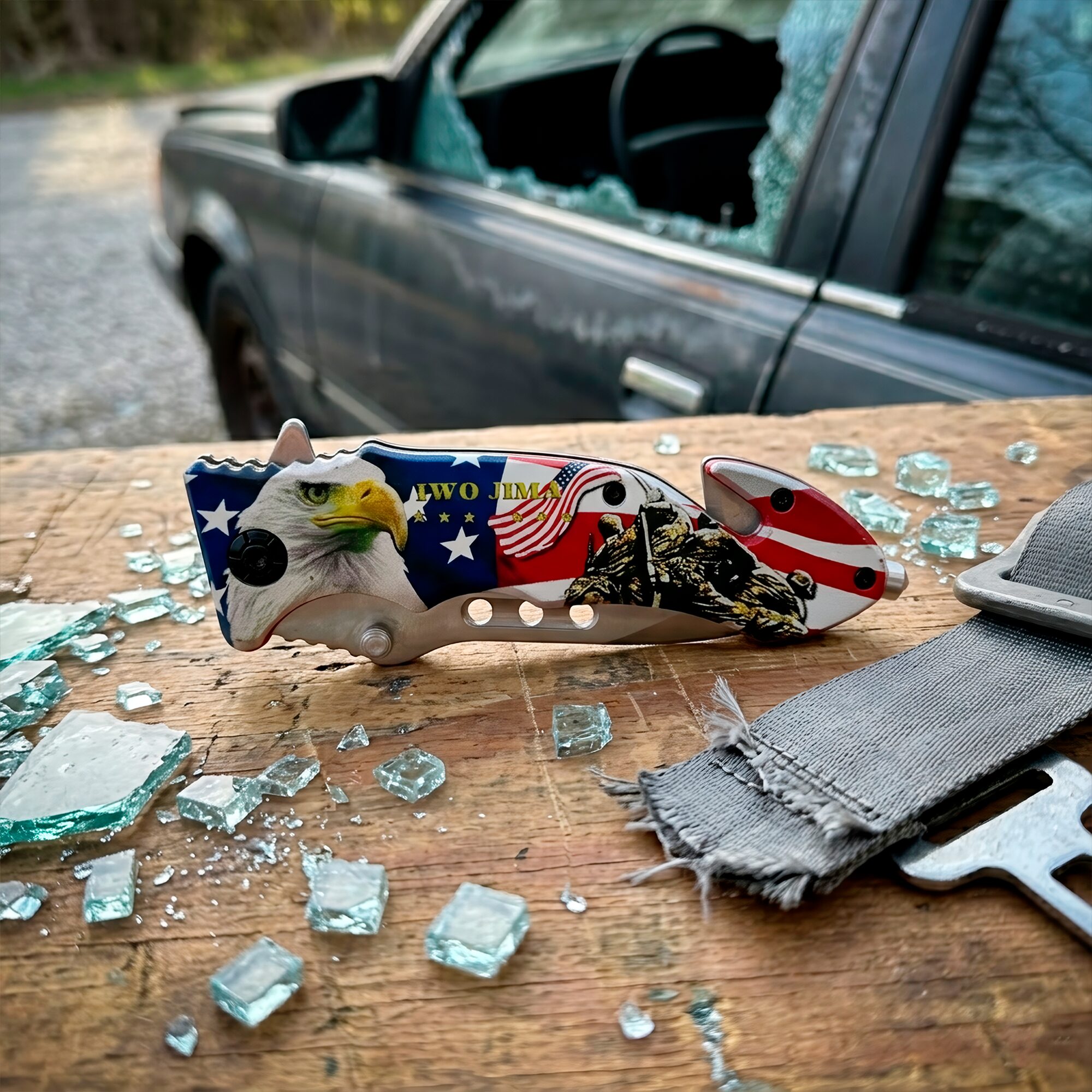 Navaja Automatica Militar Rompe Vidrios Lion Tools con corta cinturón y hoja de acero inoxidable 420 8572