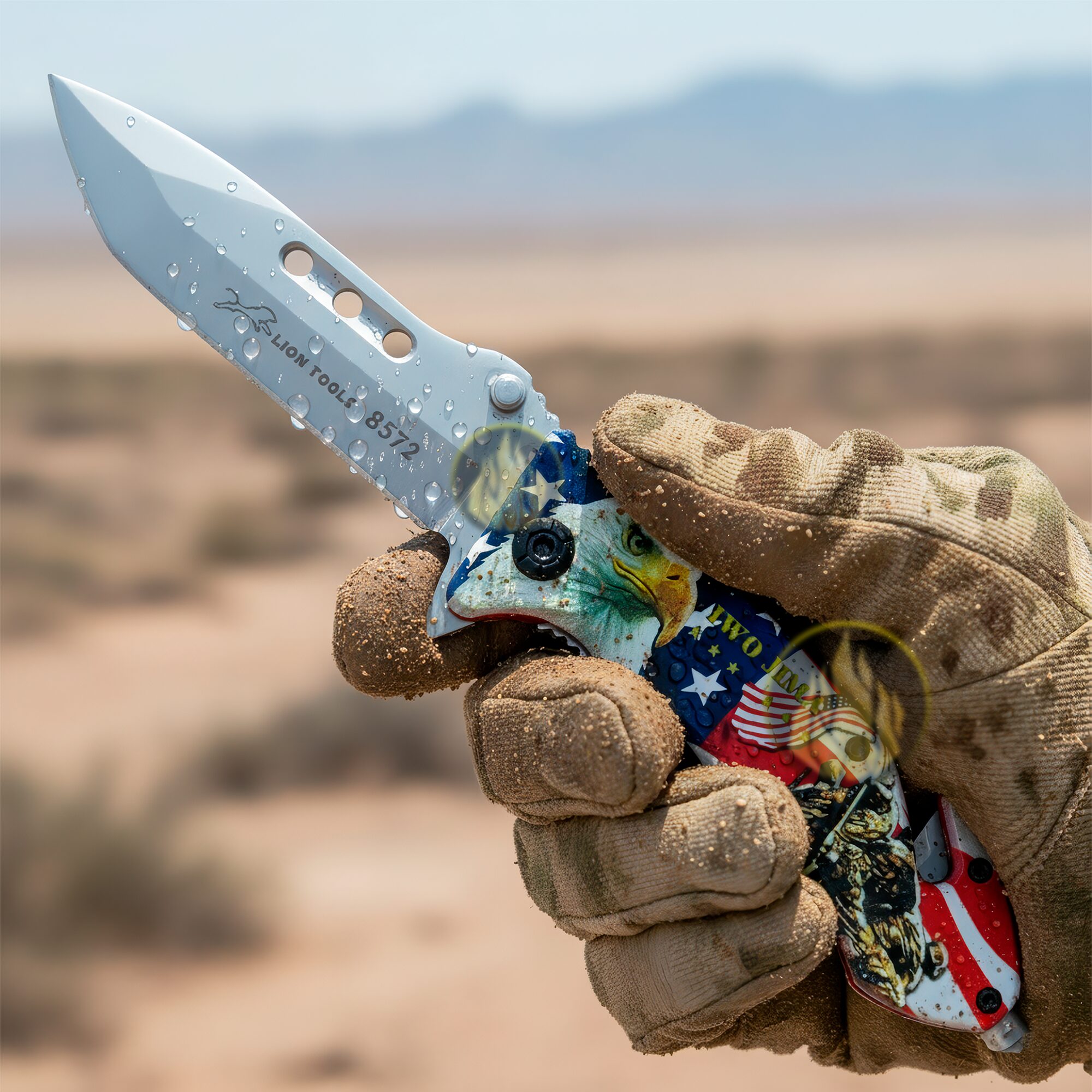 Navaja Automatica Militar Rompe Vidrios sujetado por una mano Lion Tools con corta cinturón y hoja de acero inoxidable 420 8572