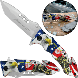 Navaja Automatica Militar Rompe portada Vidrios Lion Tools con corta cinturón y hoja de acero inoxidable 420 8572