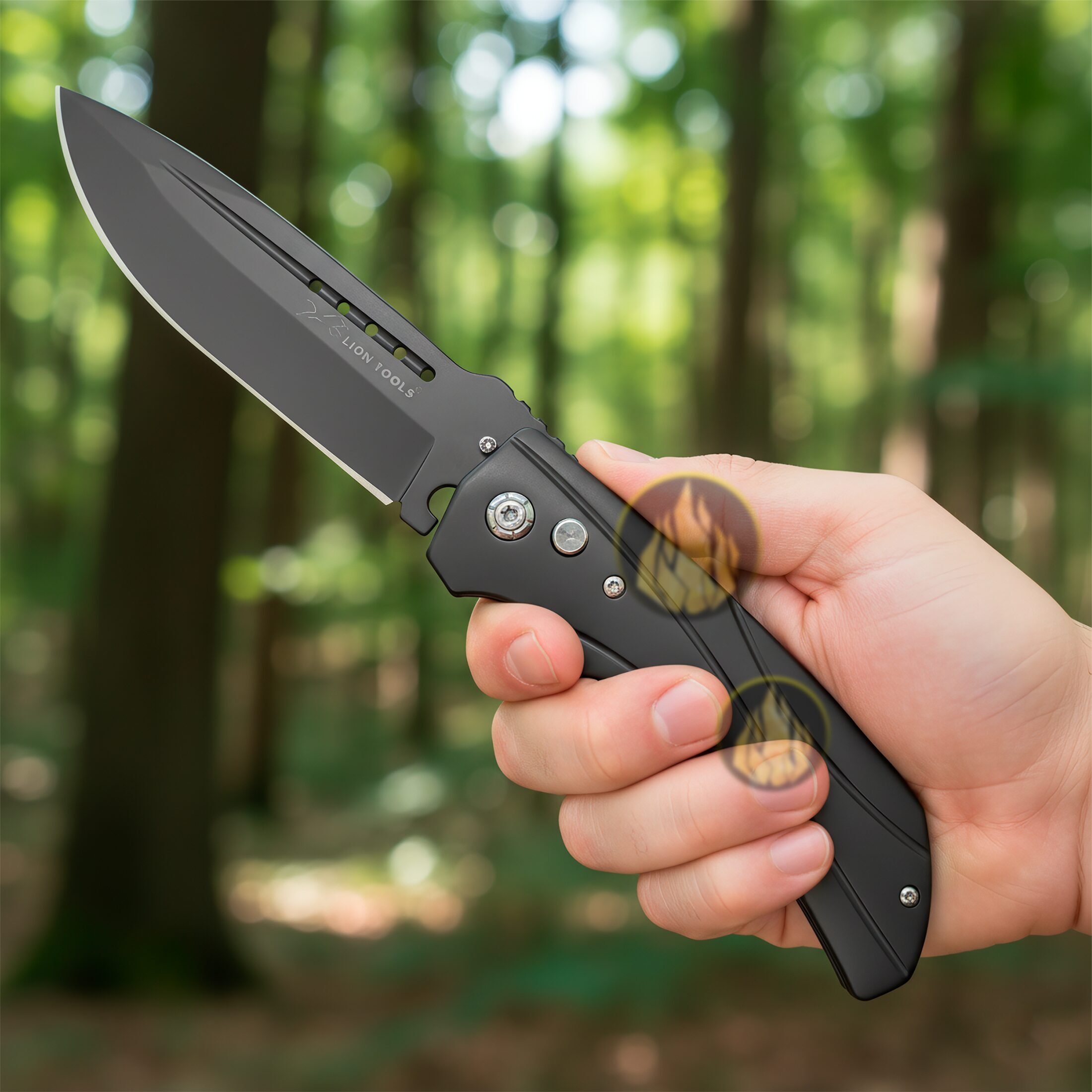 Navaja Automática Tactica Lion Tools modelo 7080 hoja afilada 9.5 cm Mano sujetando navaja