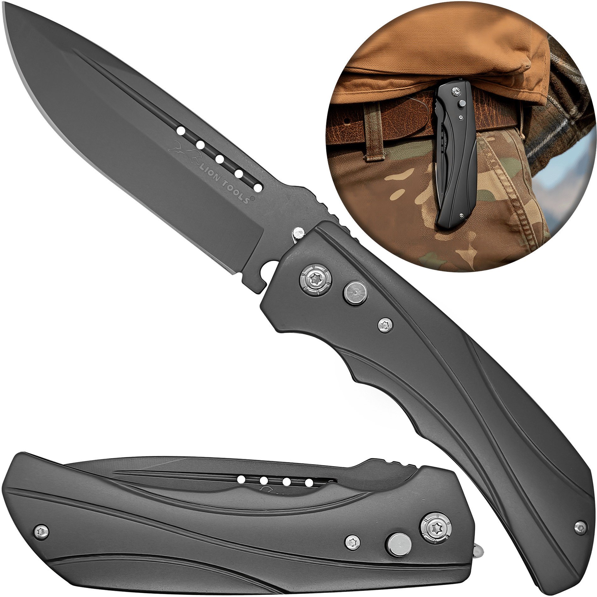 Navaja Automática Tactica Lion Tools modelo 7080 hoja afilada 9.5 cm portada