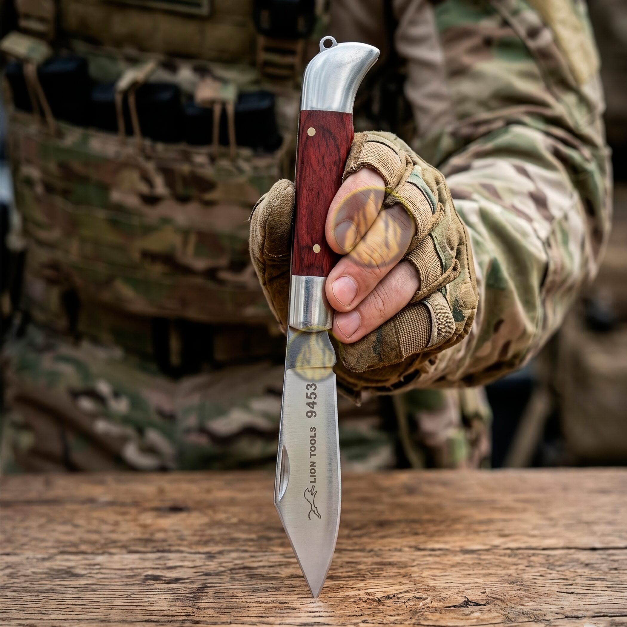 Navaja Cachas De Madera Lion Tools acero inoxidable 420 uso rudo 9453 navaja encajada en mesa