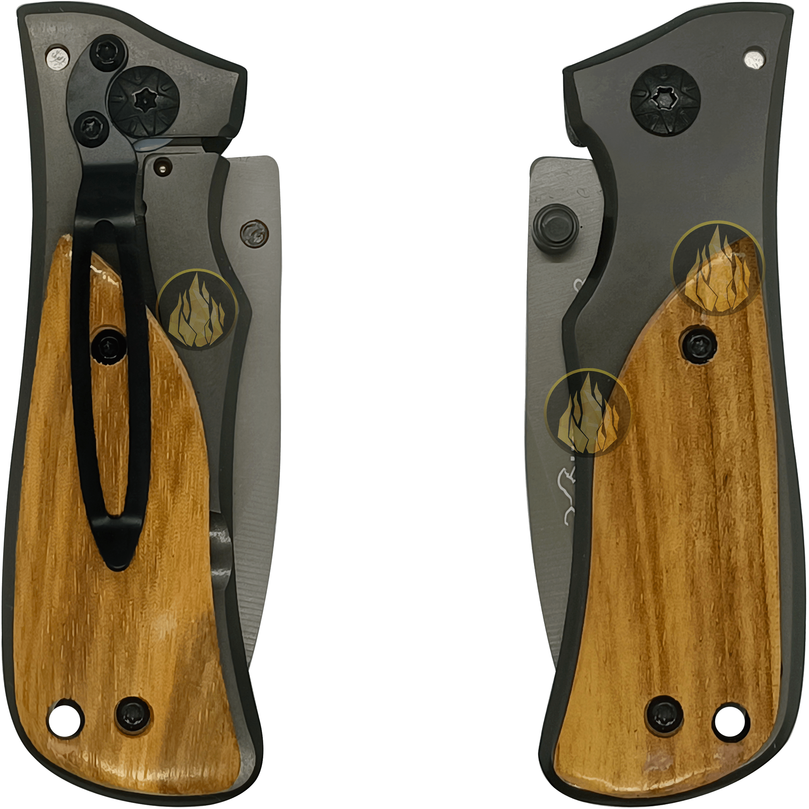 Navaja Cachas De Madera Lion Tools acero inoxidable 420 con clip uso rudo cerrada