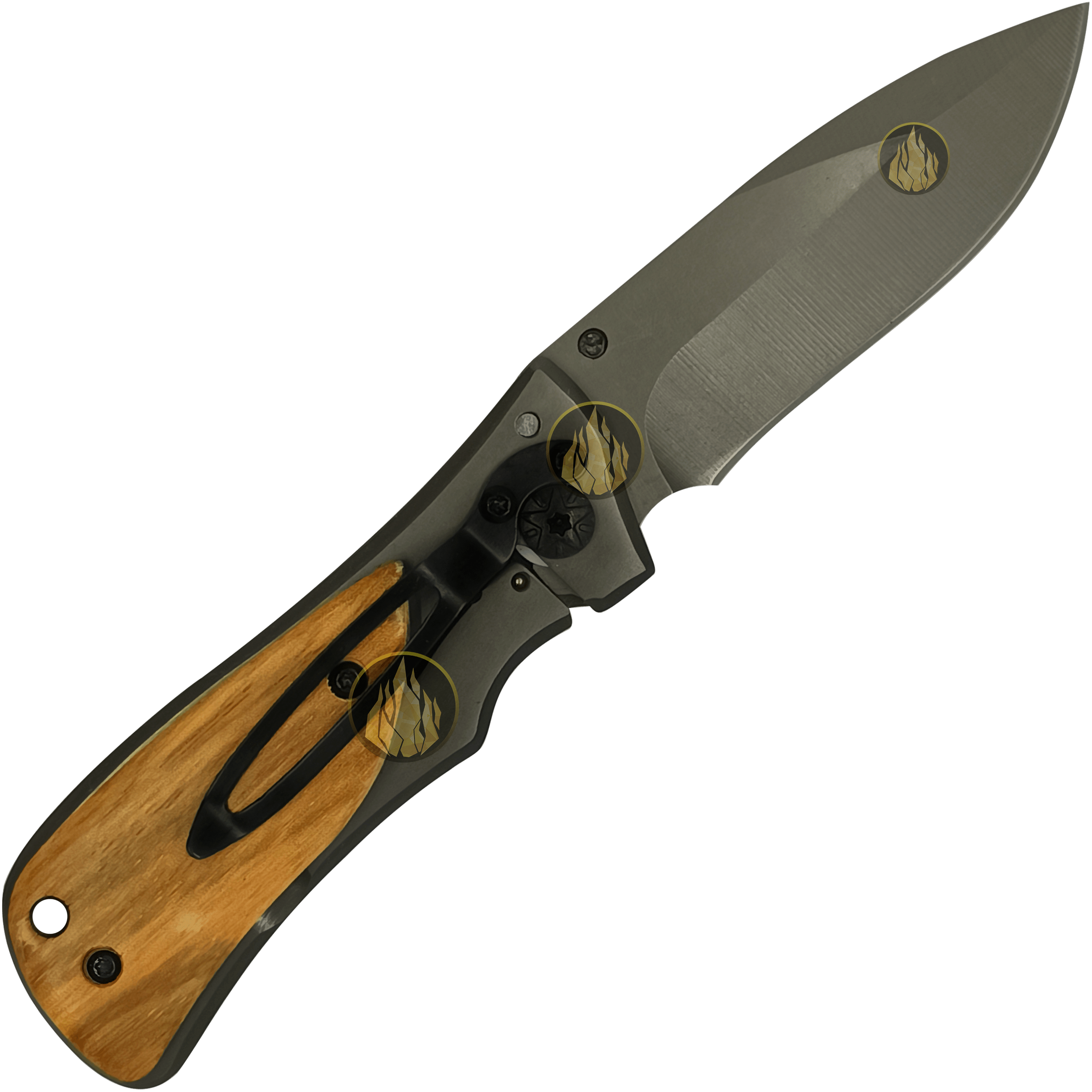 Navaja Cachas De Madera Lion Tools acero inoxidable 420 con clip uso rudo exhibicion