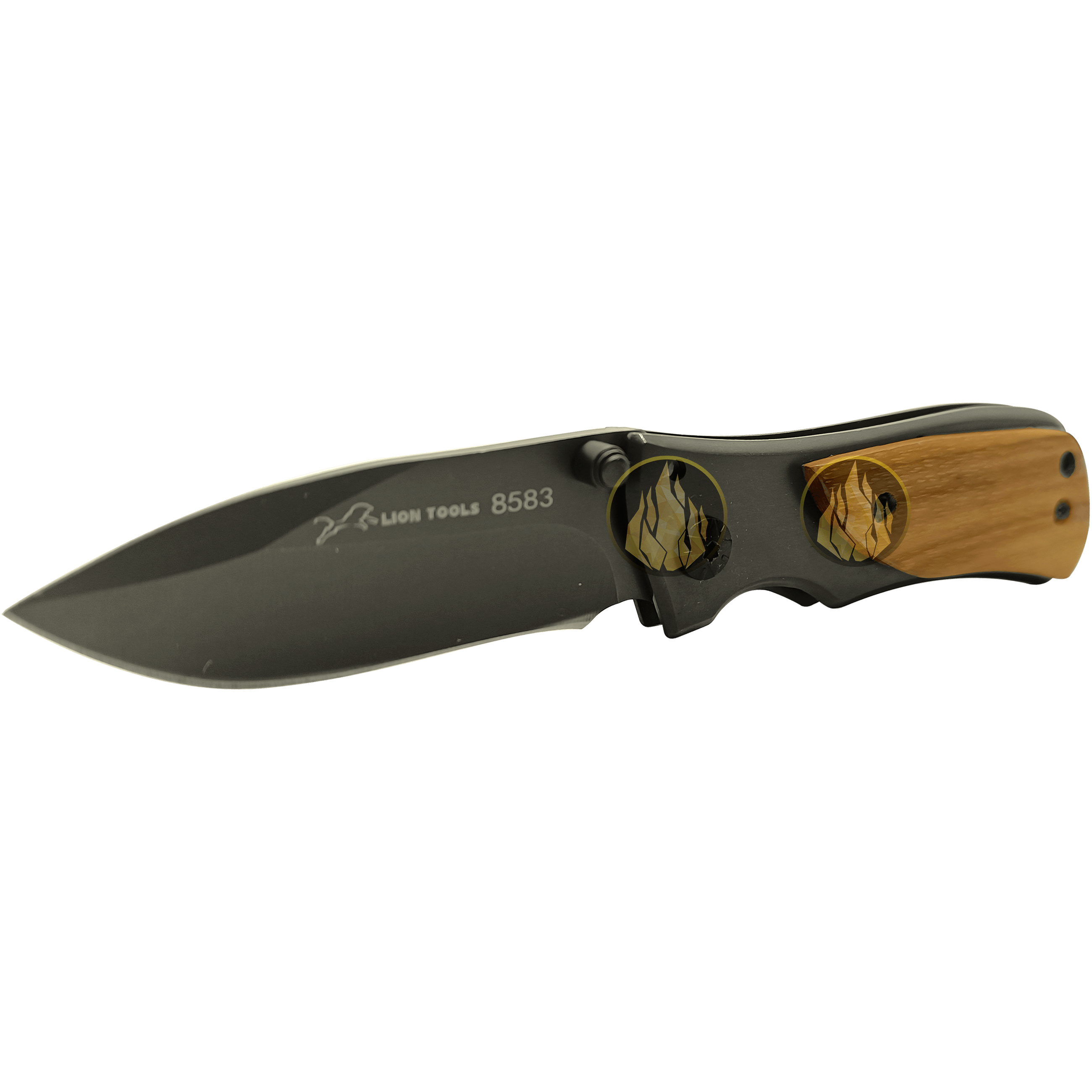 Navaja Cachas De Madera Lion Tools acero inoxidable 420 con clip uso rudo exhibicion