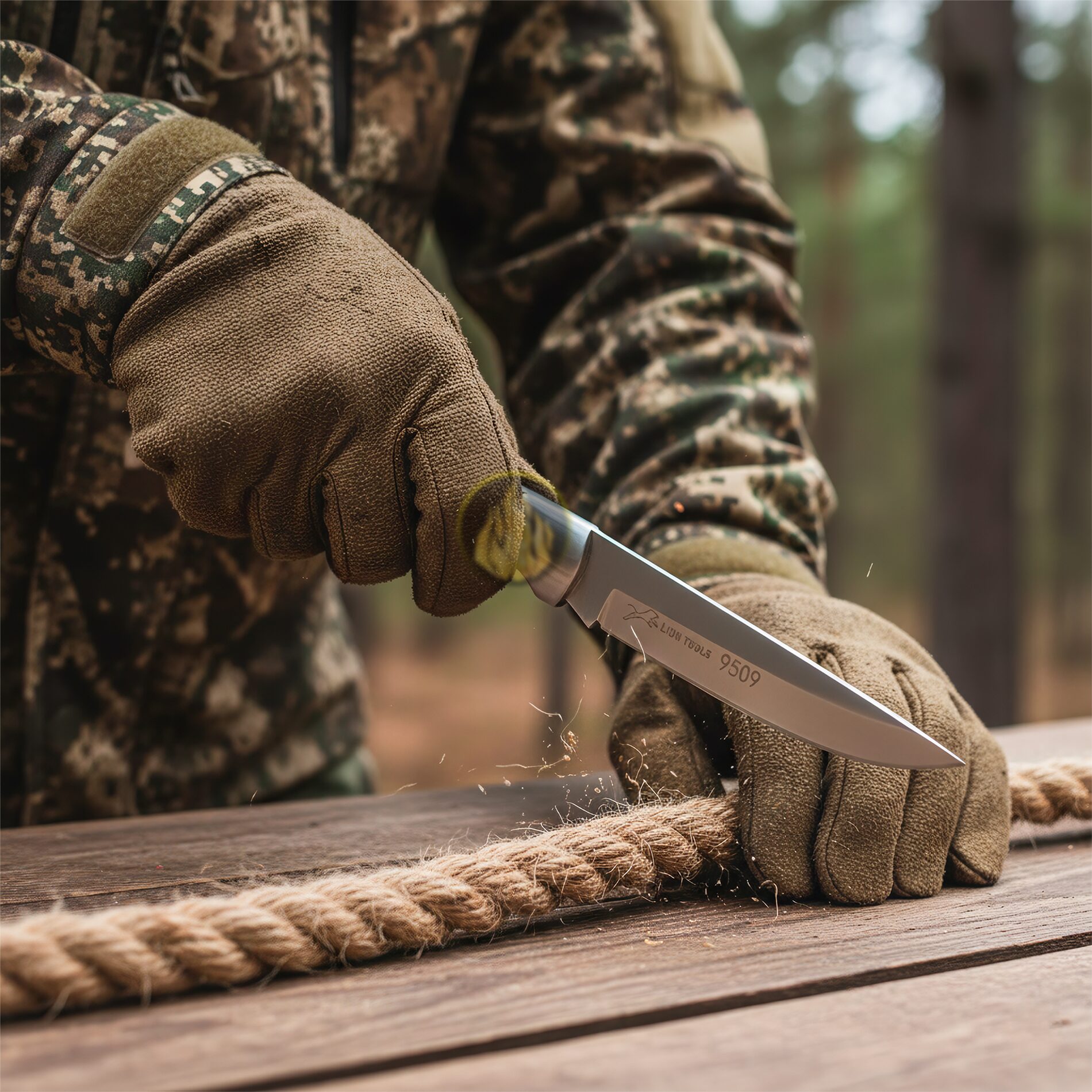 Navaja Cachas De Madera cortando cuerda Lion Tools modelo 9509 con hoja afilada para actividades al aire libre