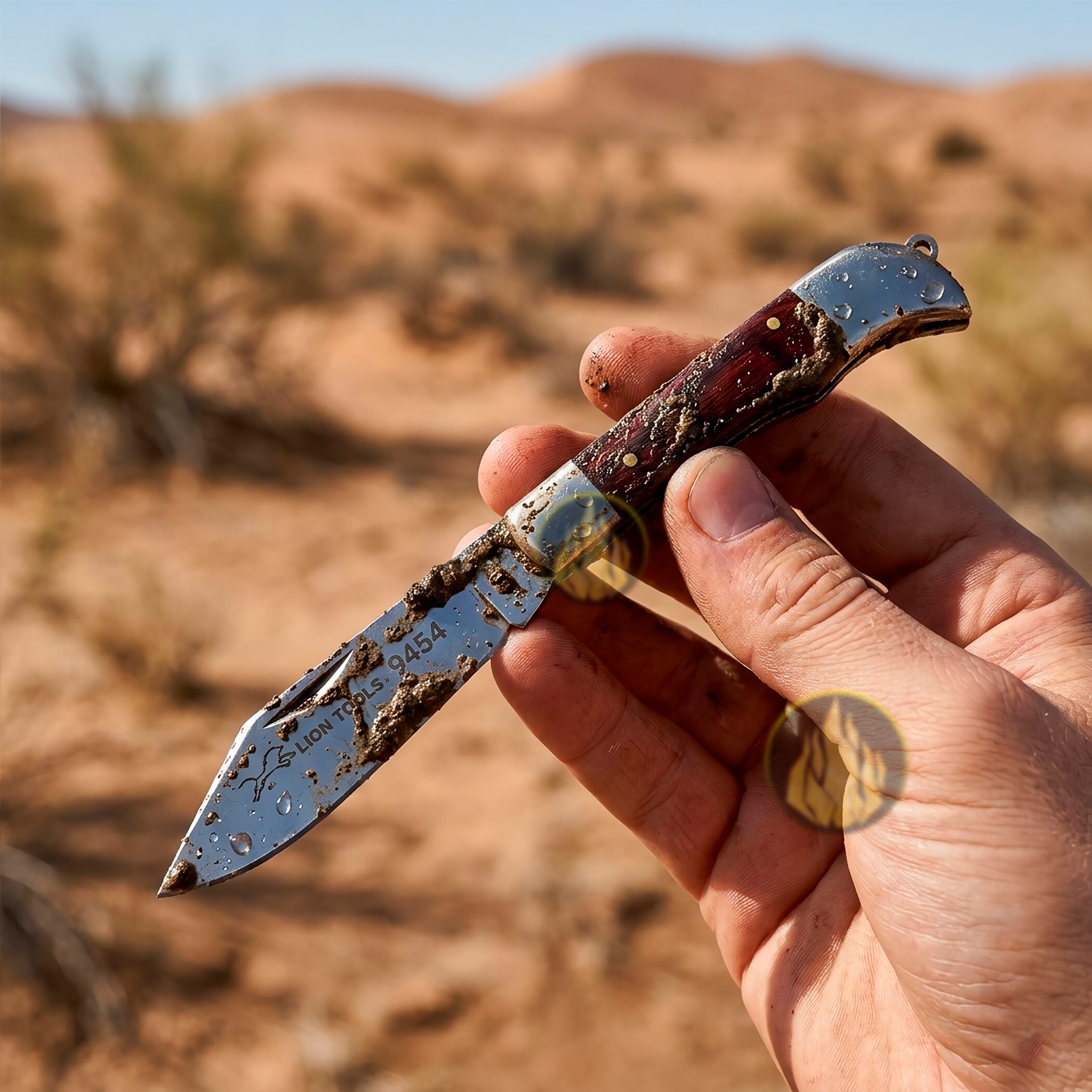 Navaja Cachas de Madera marca Lion Tools acero inoxidable 420 hoja afilada 7 cm mango madera apertura manual sistema pistón seguro navaja EDC bolsillo con bandola llavero 9454