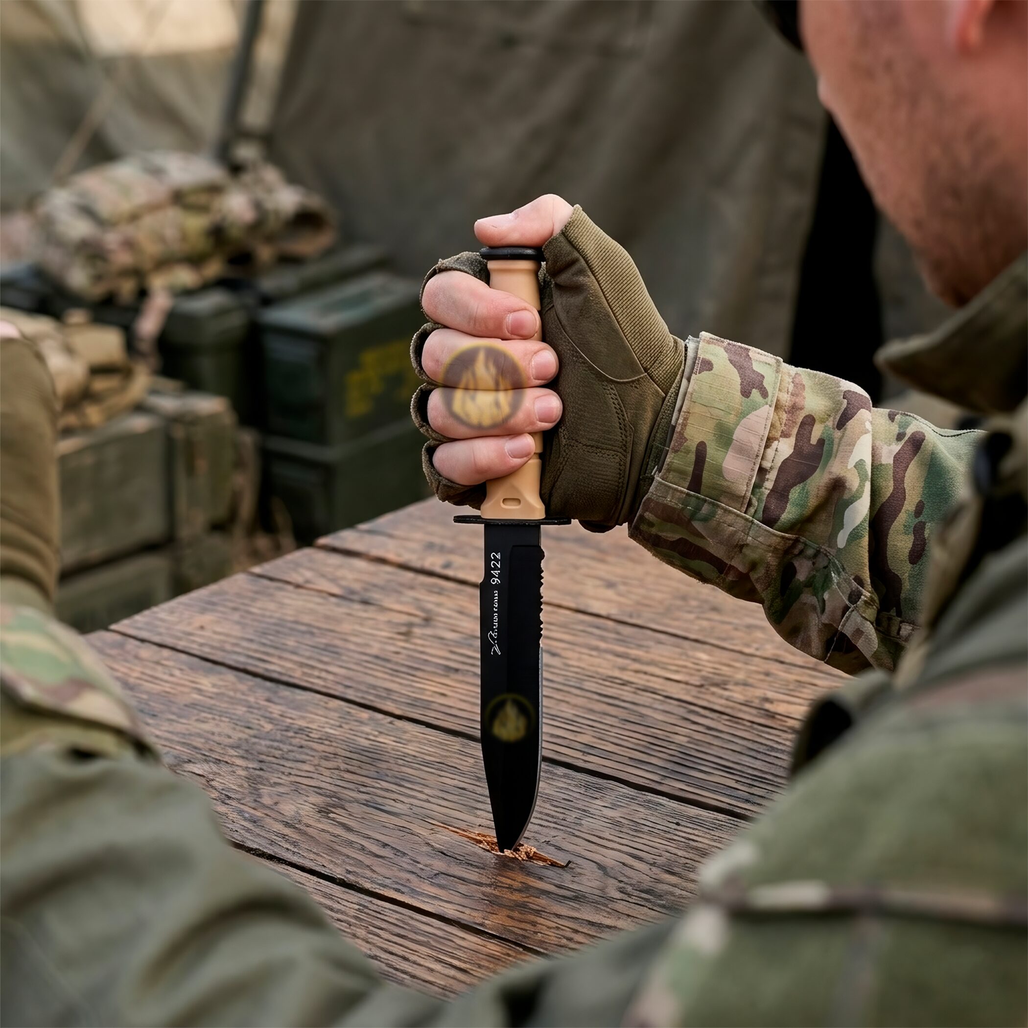 Navaja Cuchillo Mini Daga Oculta encajada en ujna mesa de madera Lion Tools de acero inoxidable 420 con funda tipo collar militar 9422