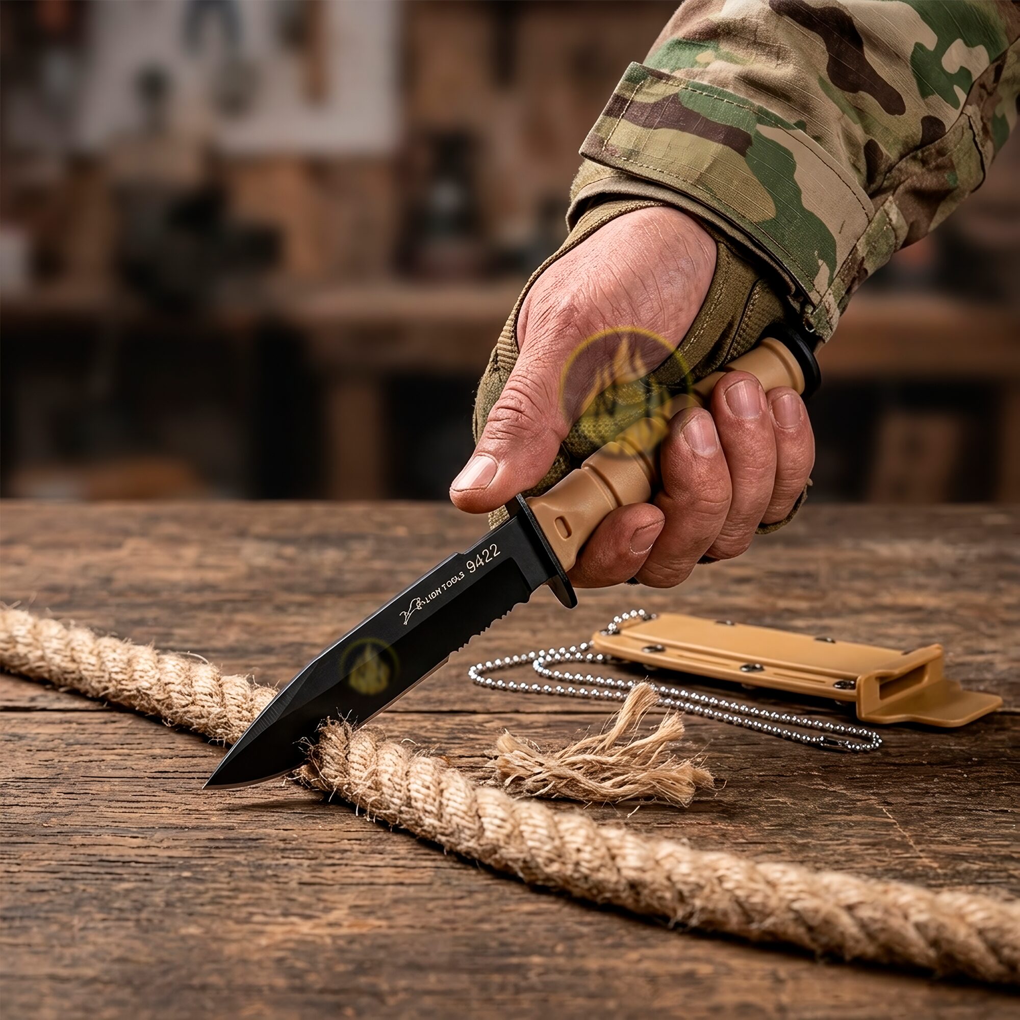 Navaja Cuchillo Mini Daga Oculta cortando cuerda Lion Tools de acero inoxidable 420 con funda tipo collar militar 9422