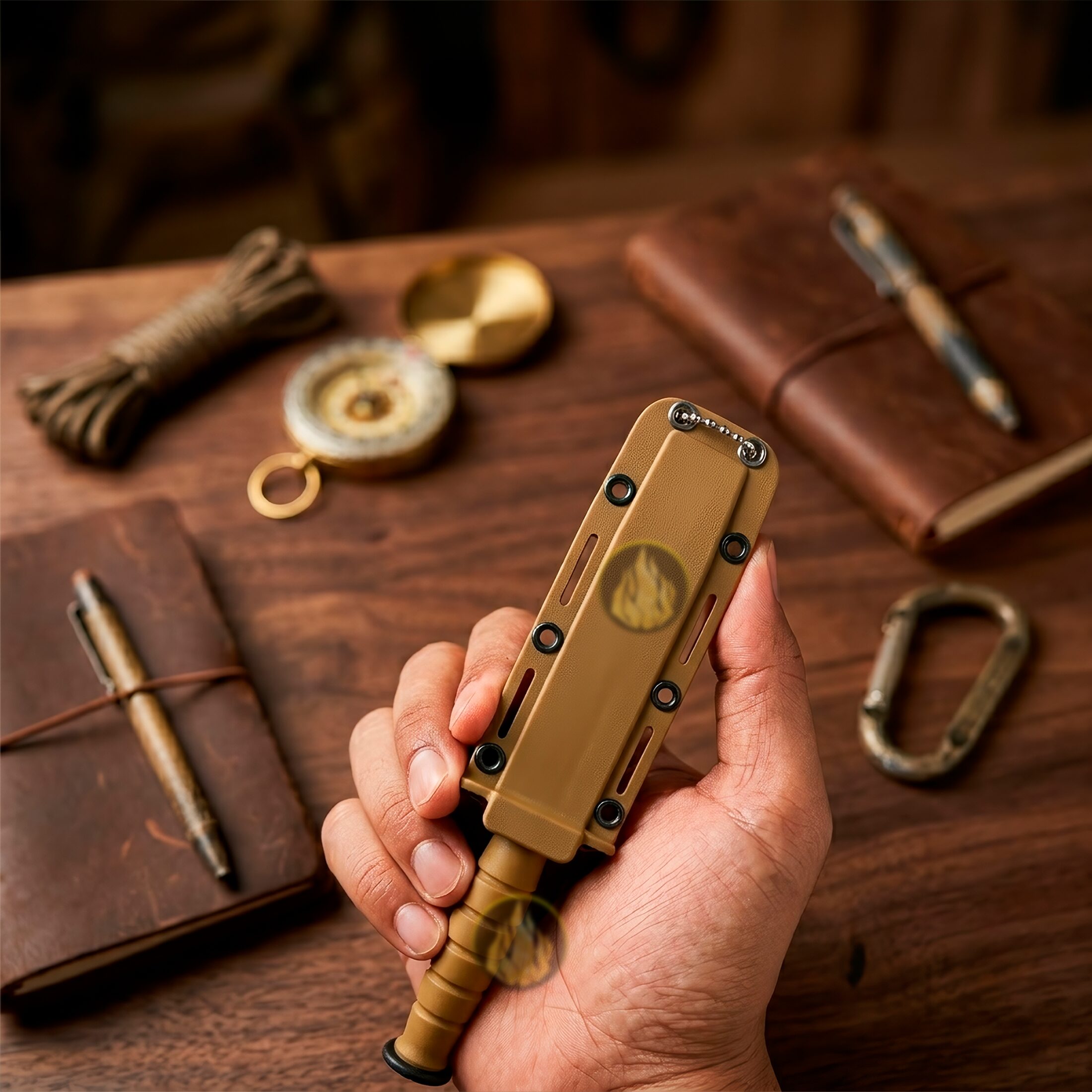 Navaja Cuchillo Mini Daga Oculta Sujetada por una mano en una mesa Lion Tools de acero inoxidable 420 con funda tipo collar militar 9422