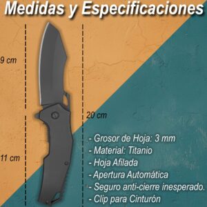 Navaja De Titanio Automatica medidas Razor Tactical acero titanio cromado uso rudo
