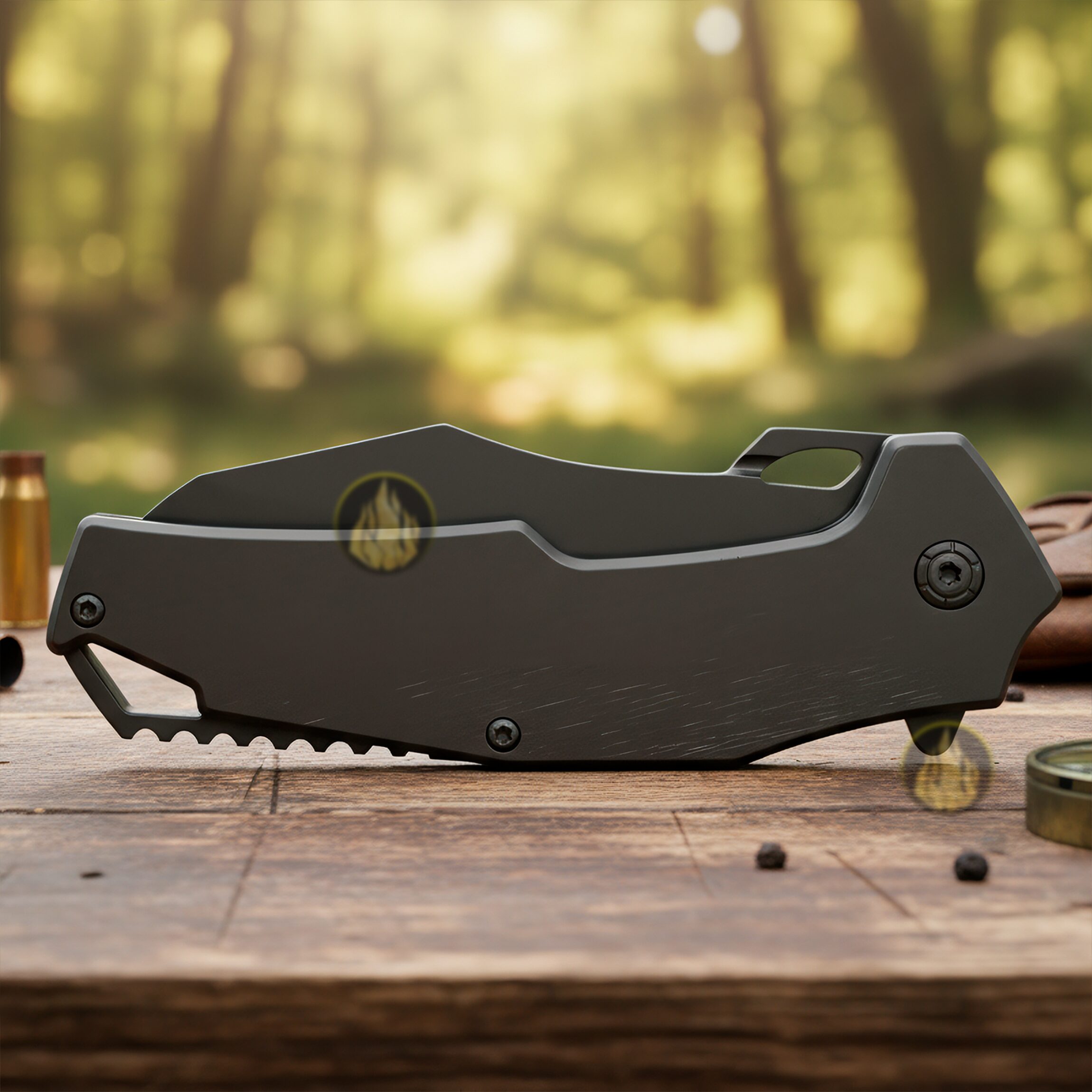 Navaja De Titanio Automatica Razor Tactical acero titanio cromado uso rudo en una mesa