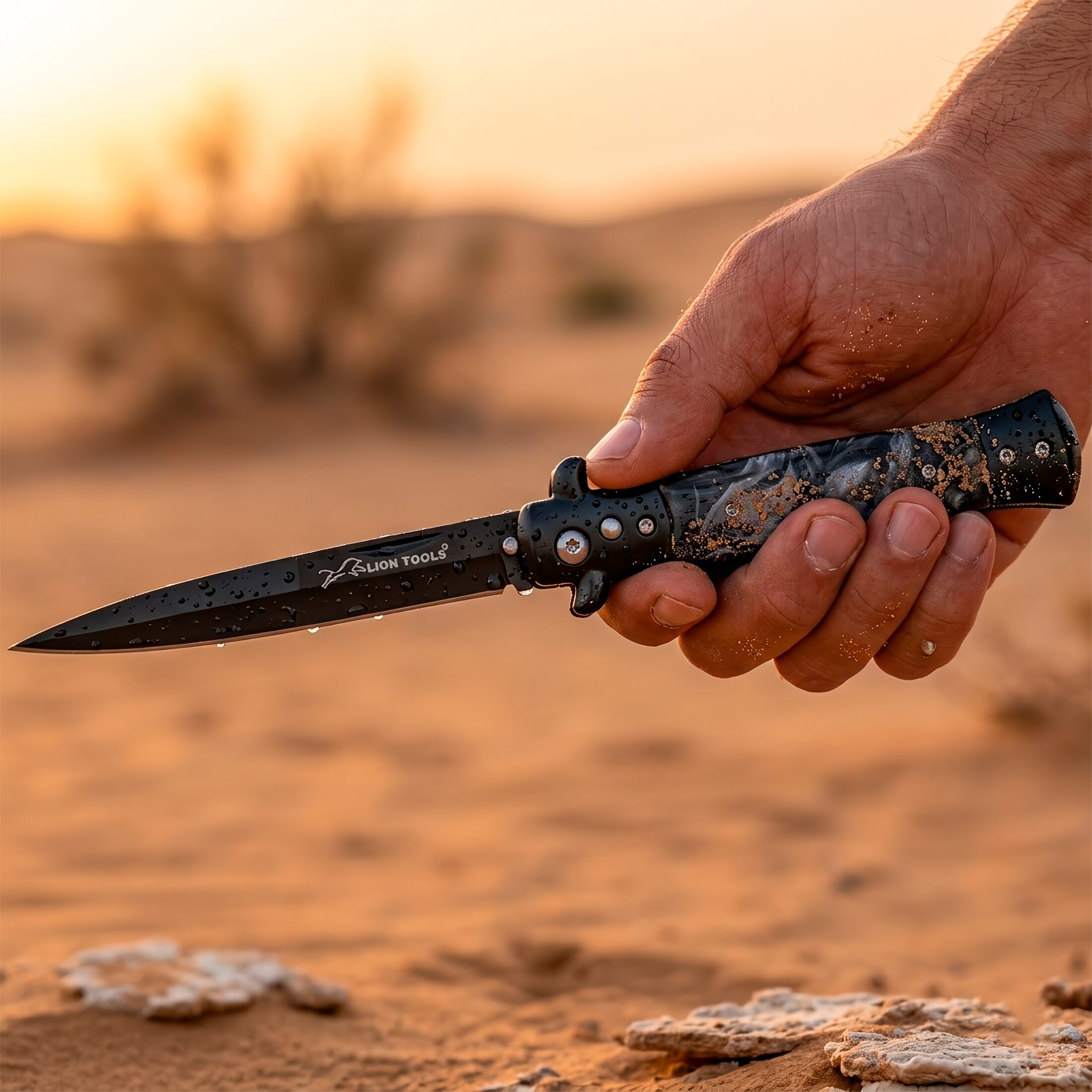 Navaja Stiletto Clásica Automática Lion Tools con apertura de botón y hoja de acero inoxidable 440 7084