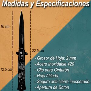 Navaja Stiletto Clásica Automática Lion Tools con apertura de botón y hoja de acero inoxidable 440 7084