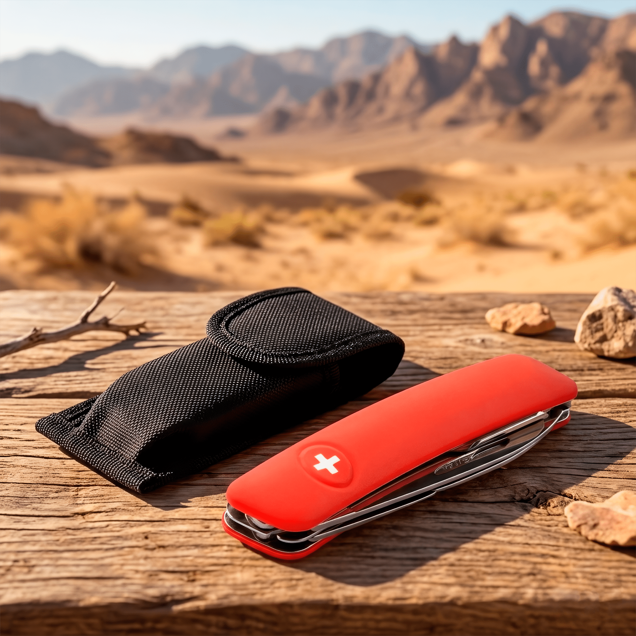 Navaja Swiza 6 Herramientas D03 Allmatt acero inoxidable 440 con funda nylon OGG-NV03-R mesa con funda