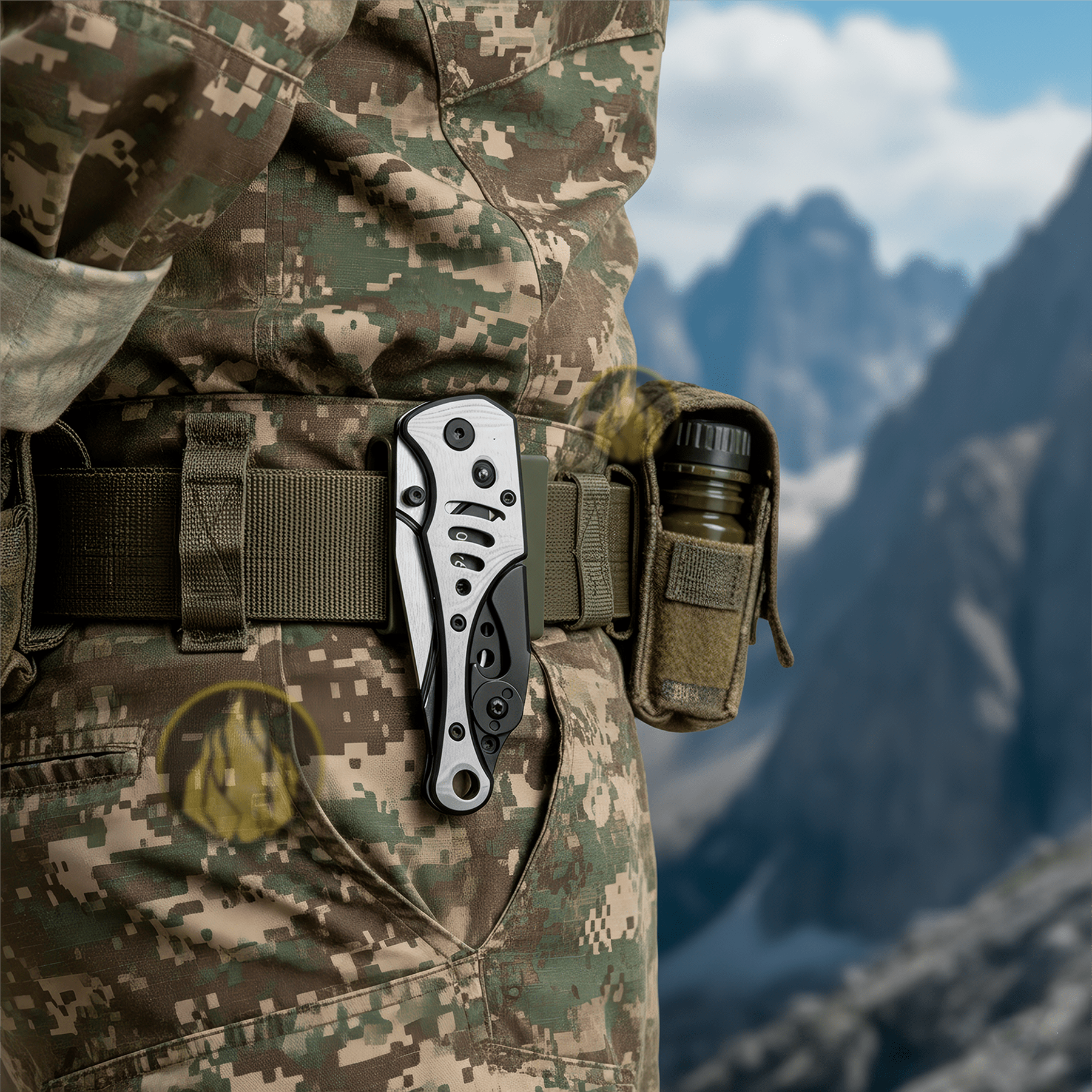 Navaja Tactica Militar De Caza Lion Tools acero inoxidable 420 con clip destapador portada en un cinto