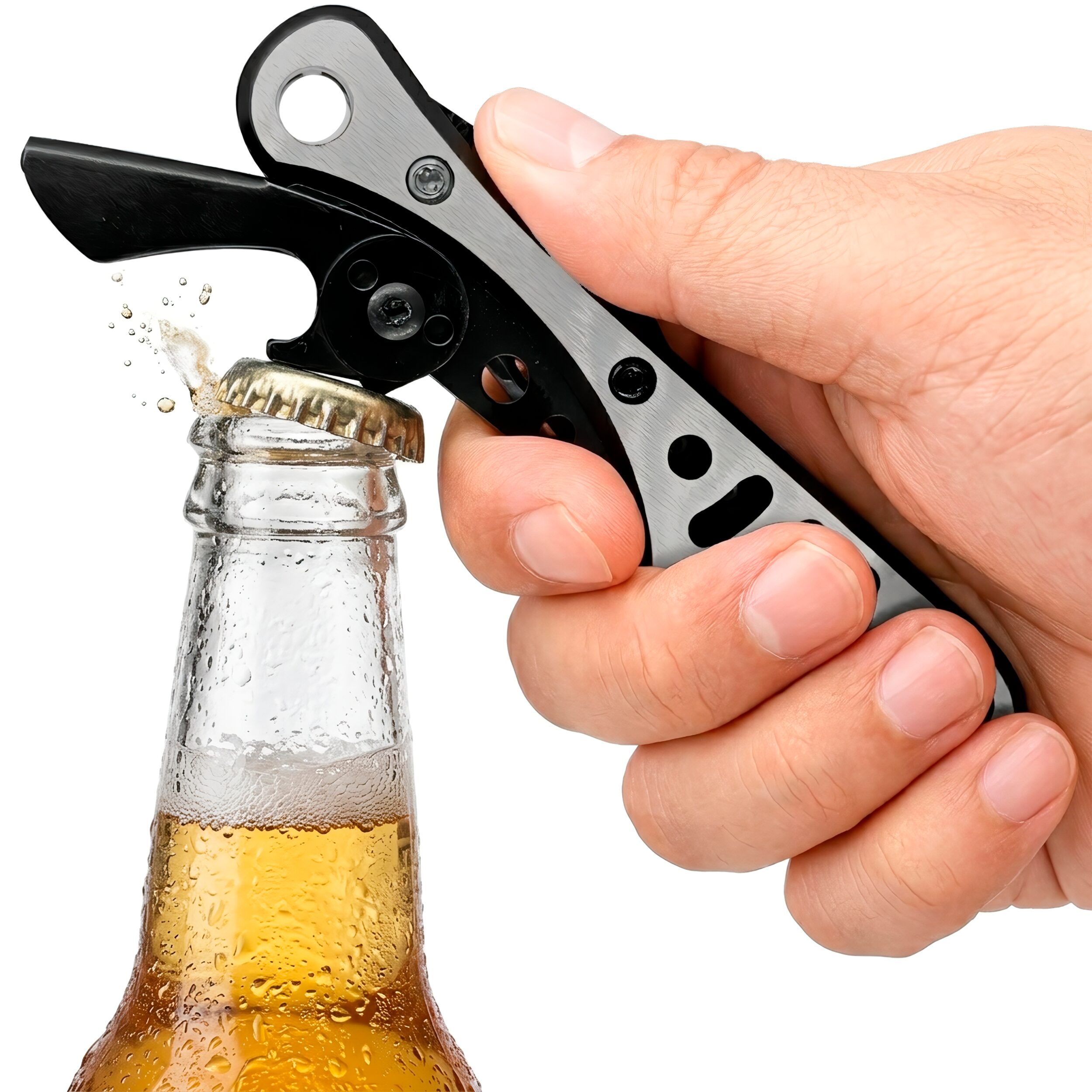 Navaja Tactica Militar De Caza Lion Tools acero inoxidable 420 con clip destapador DESTAPANDO UNA CERVEZA