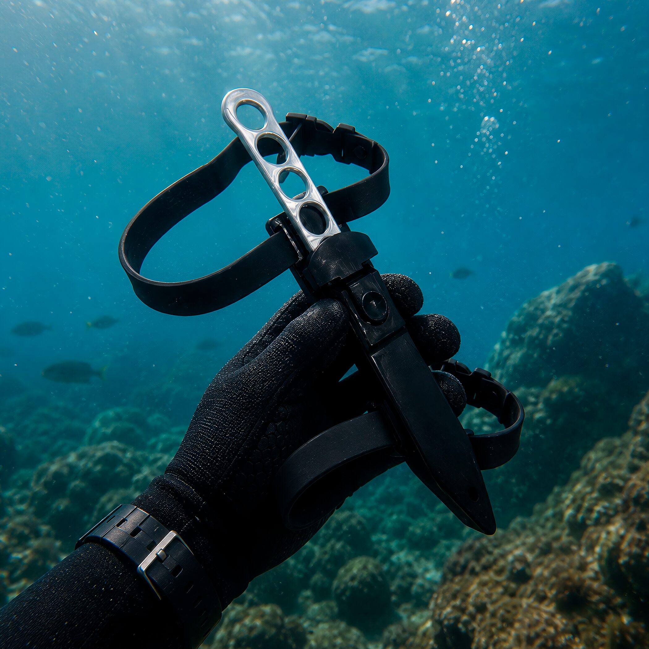 Cuchillo Buceo Táctico Con Funda Blades USA modelo MD-1BS con hoja de acero inoxidable y diseño táctico profesional