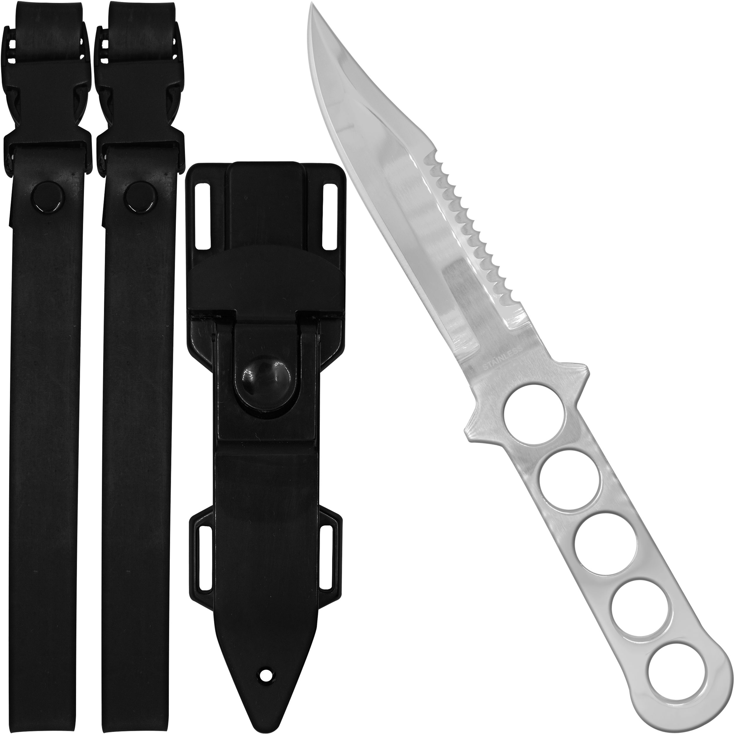 Cuchillo Buceo Táctico Con Funda Blades USA modelo MD-1BS con hoja de acero inoxidable y diseño táctico profesional