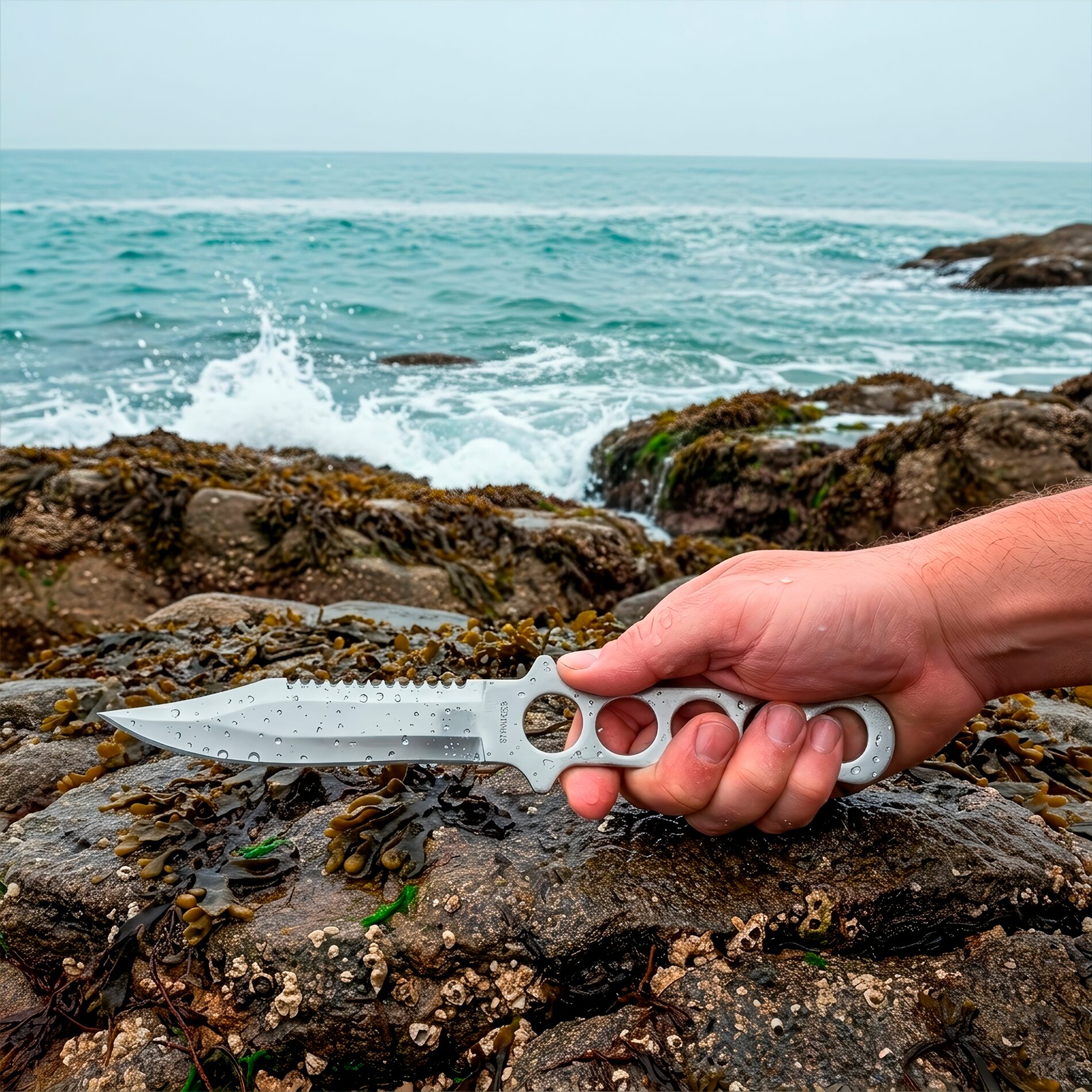 Cuchillo Buceo Táctico Con Funda Blades USA modelo MD-1BS con hoja de acero inoxidable y diseño táctico profesional