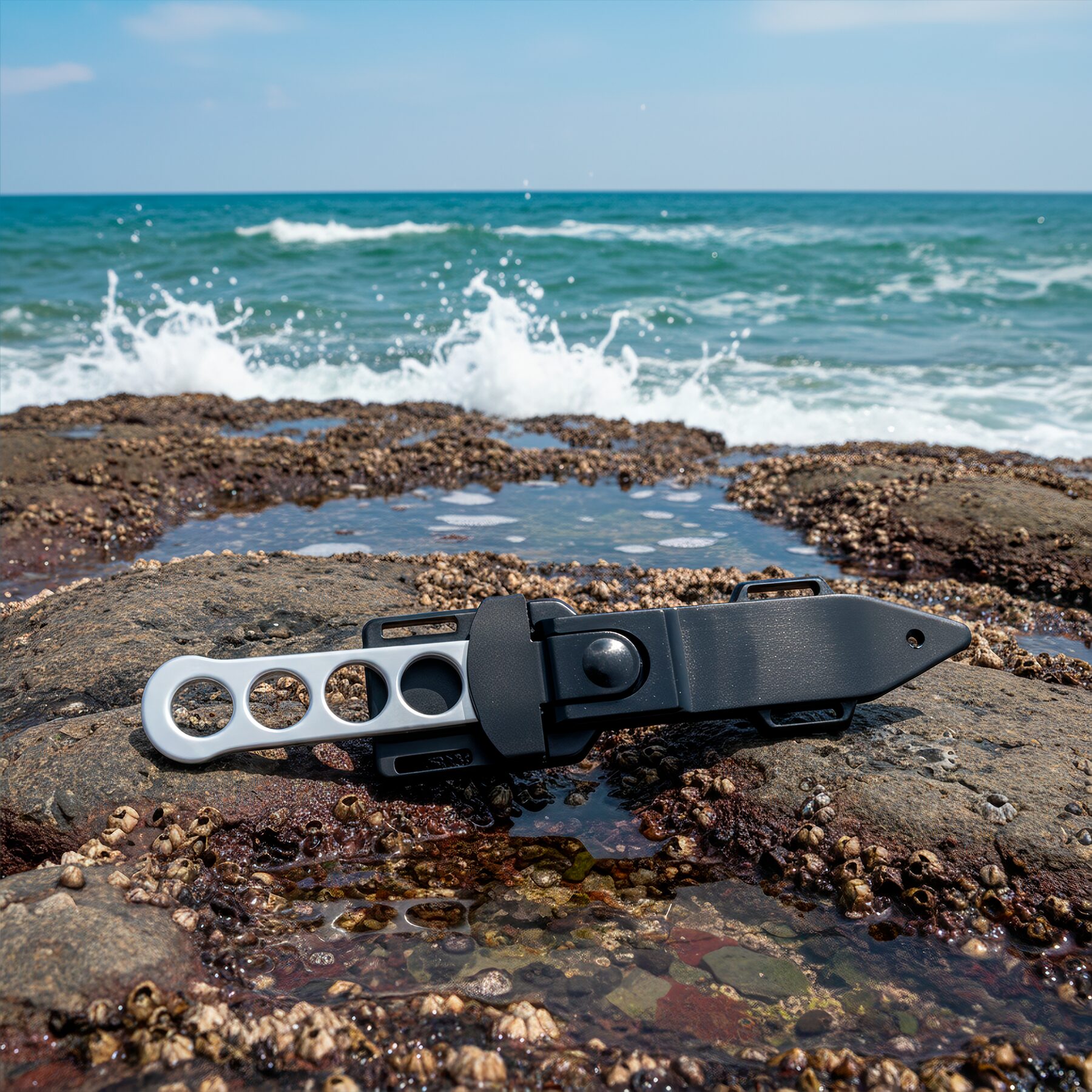 Cuchillo Buceo Táctico Con Funda Blades USA modelo MD-1BS con hoja de acero inoxidable y diseño táctico profesional