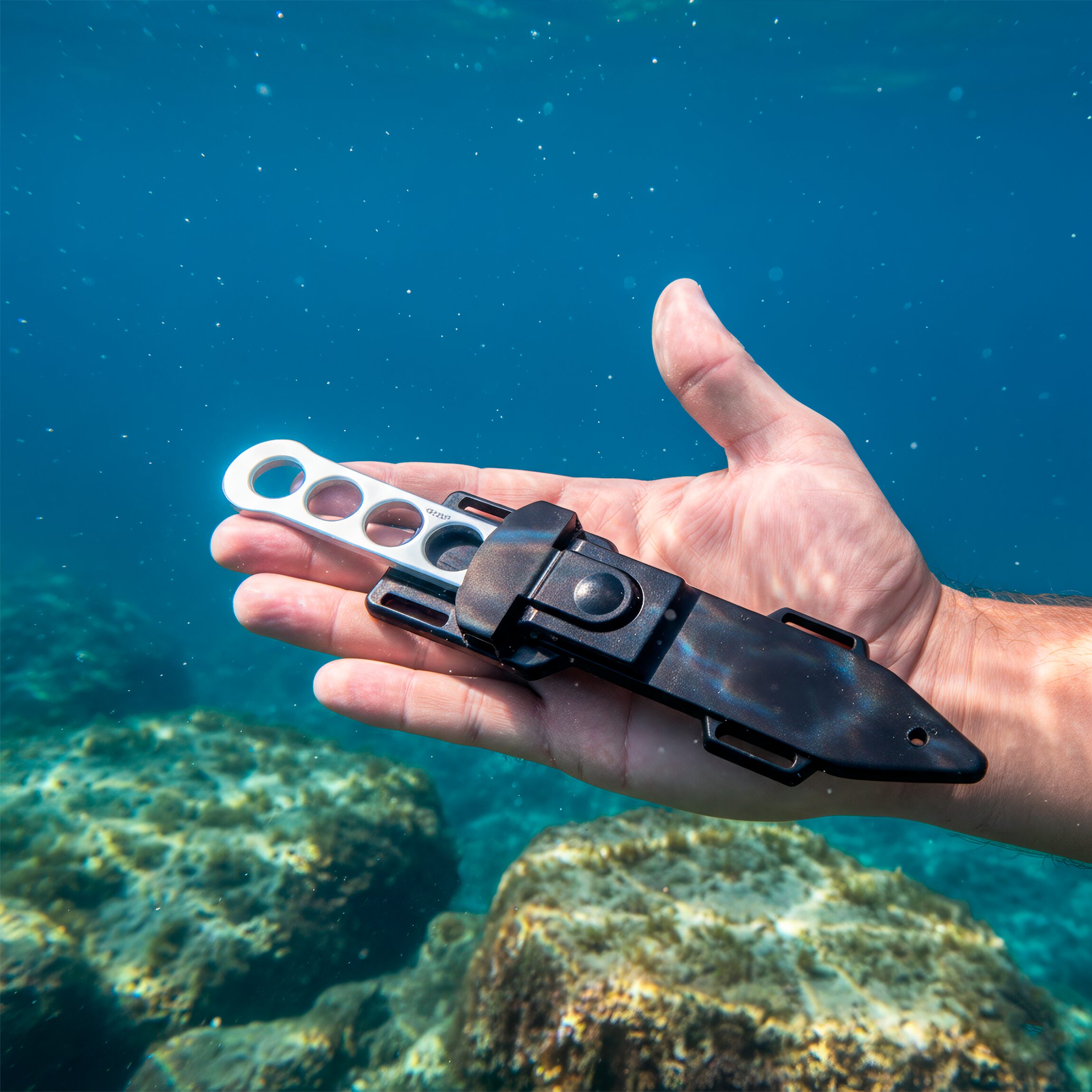 Cuchillo Buceo Táctico Con Funda Blades USA modelo MD-1BS con hoja de acero inoxidable y diseño táctico profesional