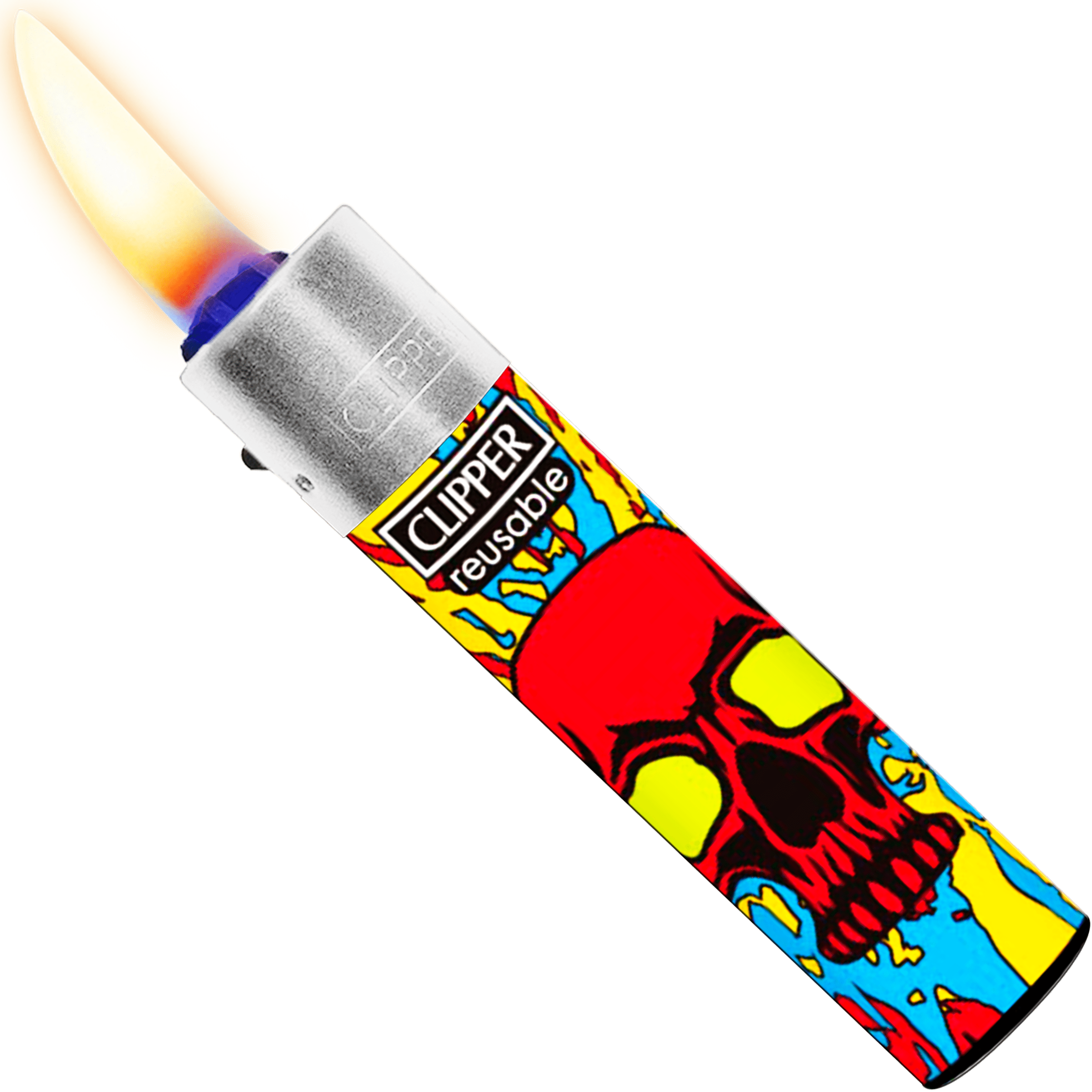 Encendedor Recargable Clipper Colorful Skulls diseño calaveras colores paquete 24 piezas marca Clipper modelo CP11