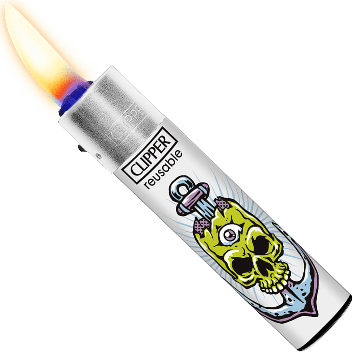 Encendedor Recargable Clipper Colorful Skulls diseño calaveras colores paquete 24 piezas marca Clipper modelo CP11