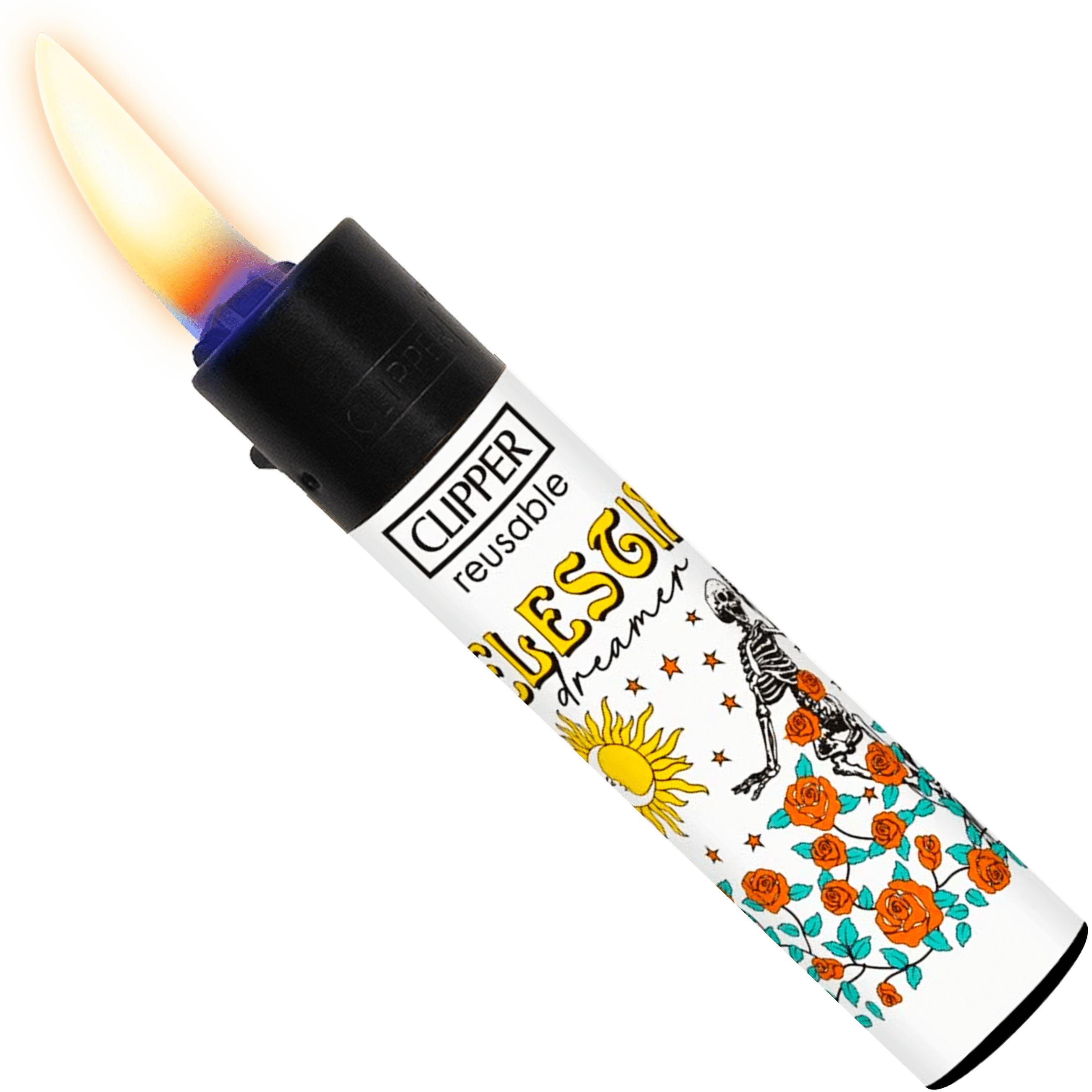 Encendedor Recargable Clipper Colorful Skulls diseño calaveras colores paquete 24 piezas marca Clipper modelo CP11