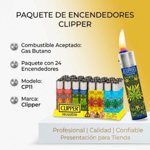 Encendedor Recargable Clipper paquete 24 piezas diseños coloridos