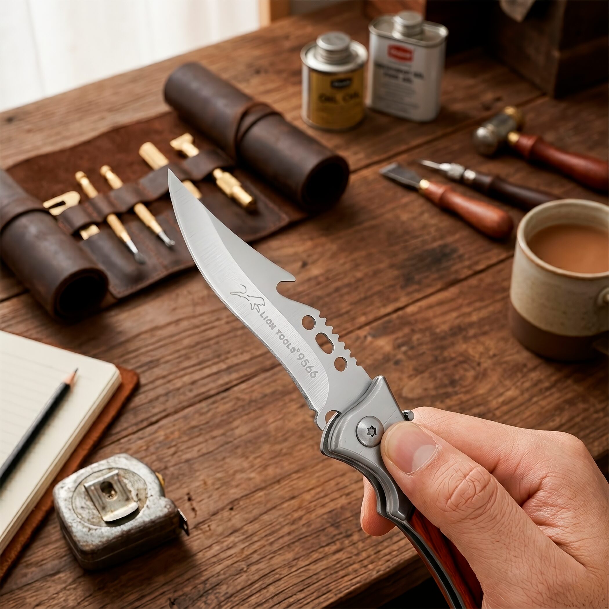 Navaja Automática Cachas De Madera Caza Uso Rudo + Funda - Imagen 7