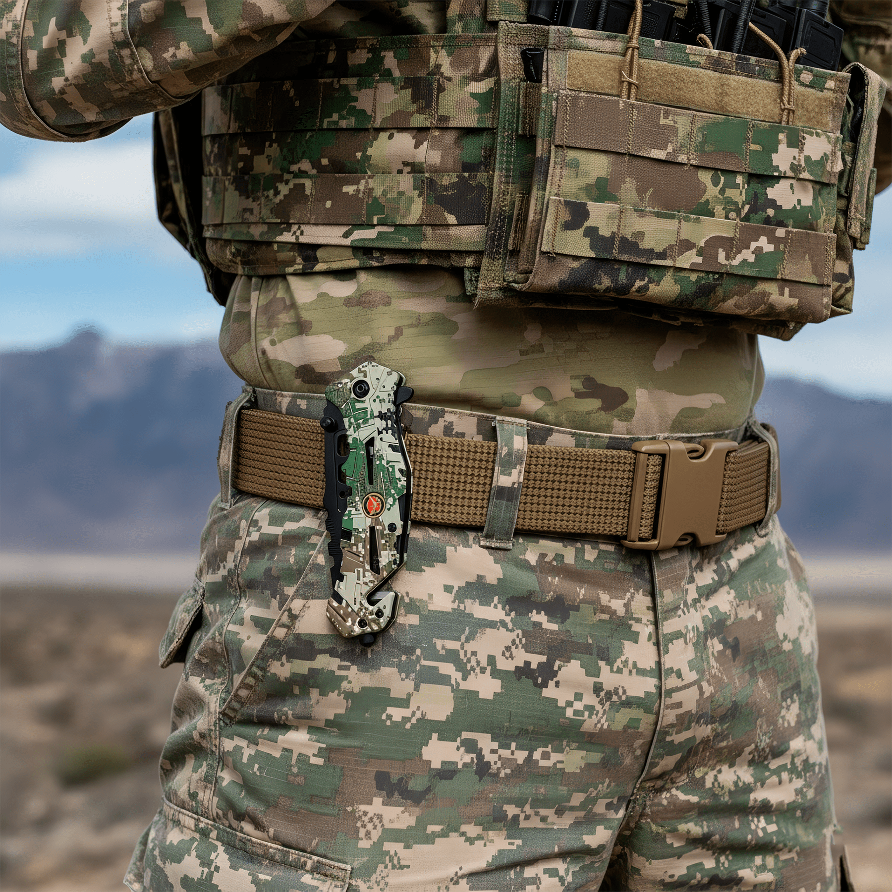 Navaja Automatica De Uso Rudo Acero Camuflaje Razor Tactical con rompe vidrios RT 7069MA