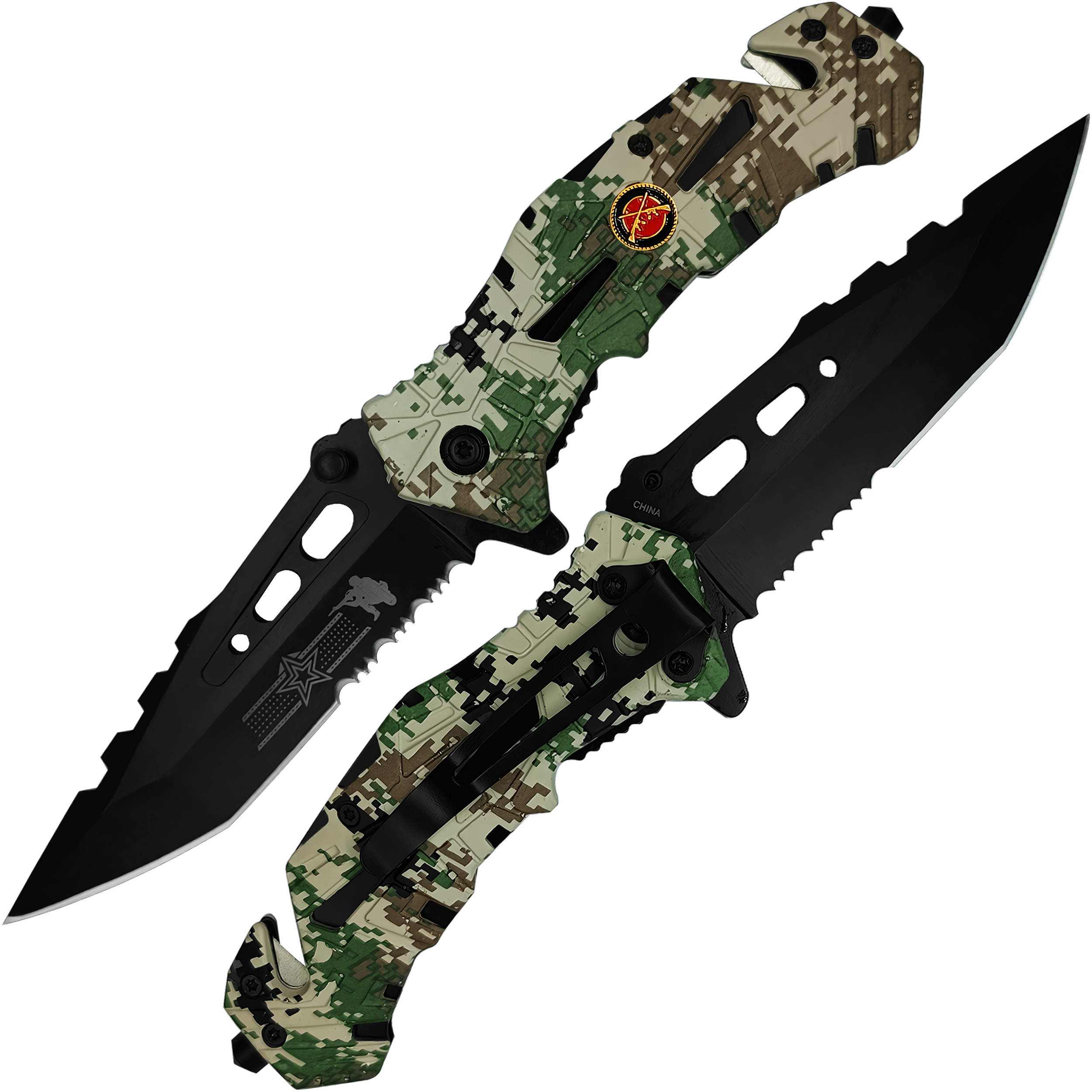 Navaja Automatica De Uso Rudo Acero Camuflaje Razor Tactical con rompe vidrios RT 7069MA