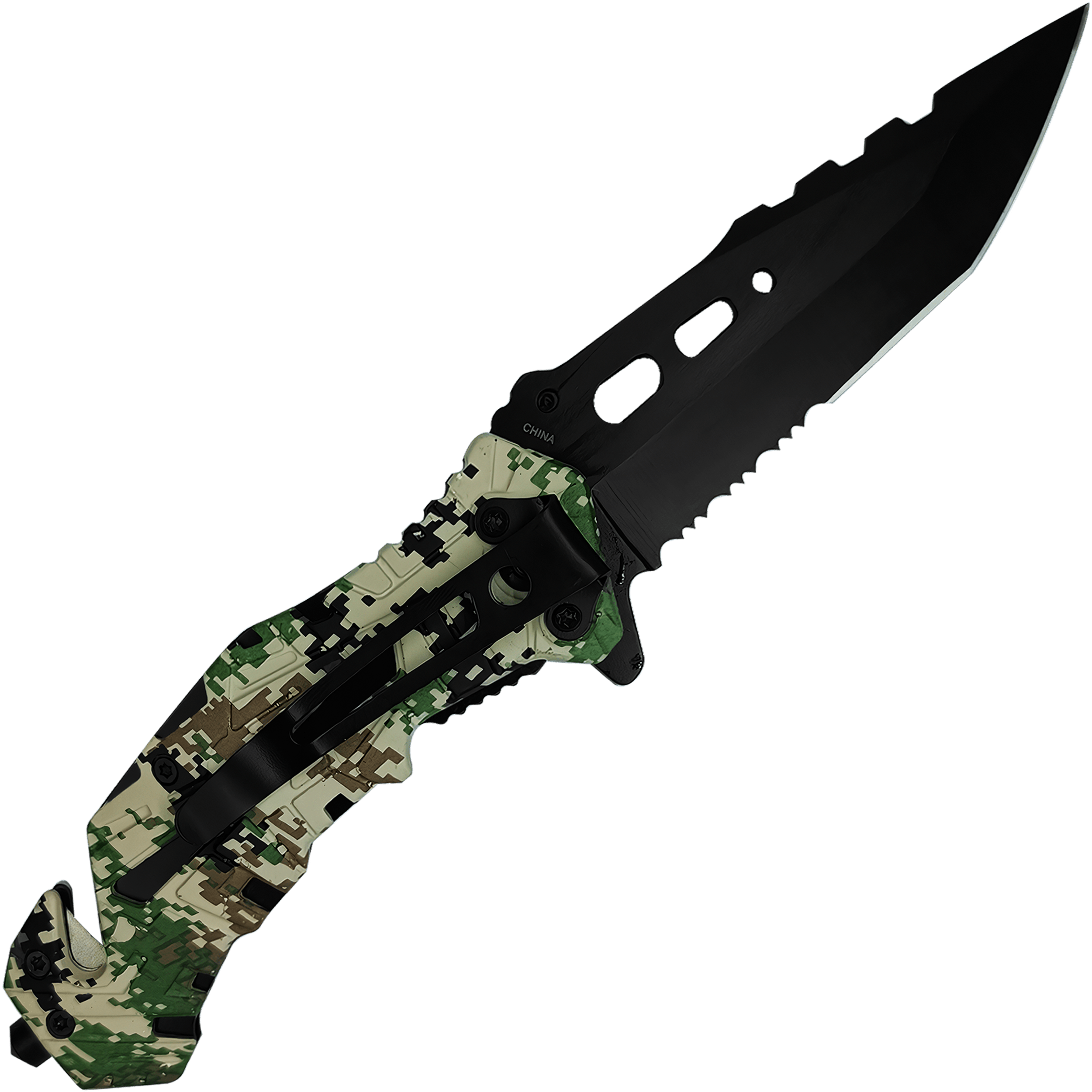Navaja Automatica De Uso Rudo Acero Camuflaje Razor Tactical con rompe vidrios RT 7069MA