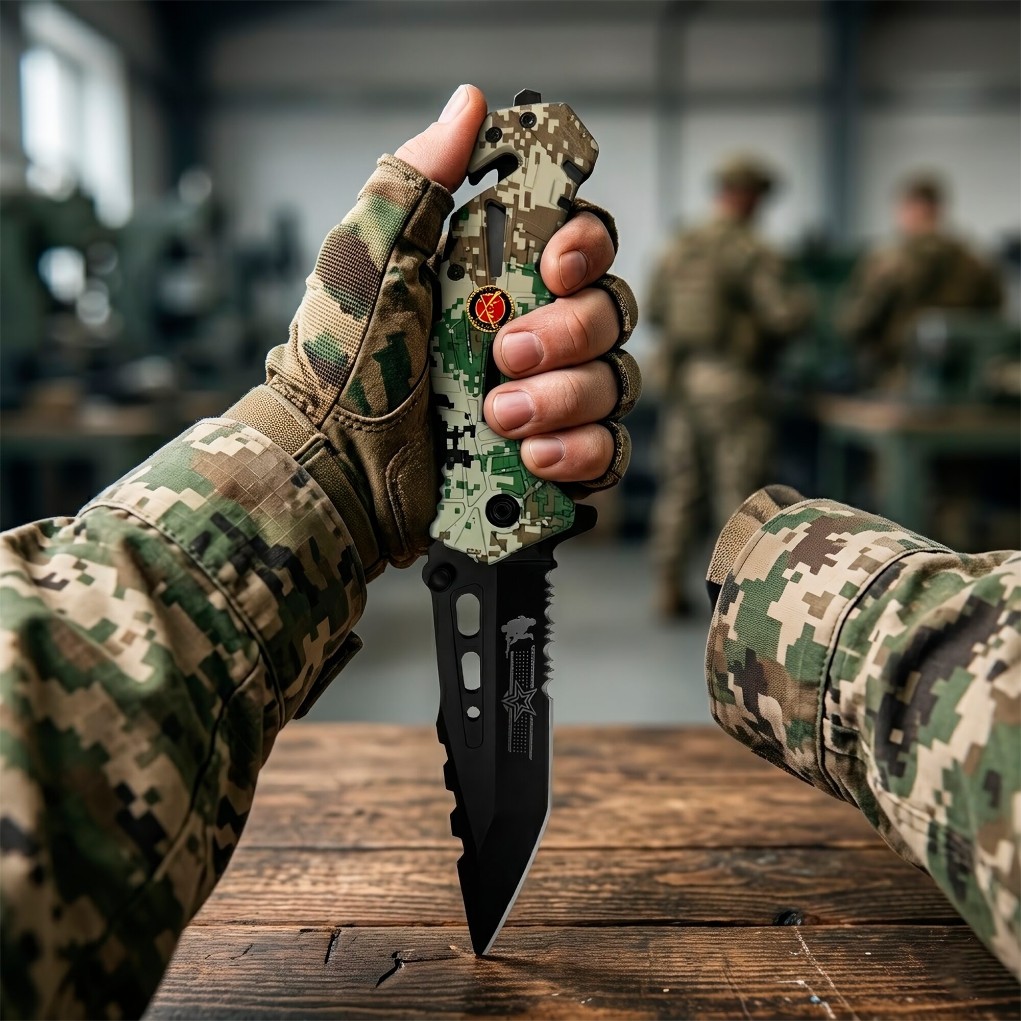 Navaja Automatica De Uso Rudo Acero Camuflaje Razor Tactical con rompe vidrios RT 7069MA