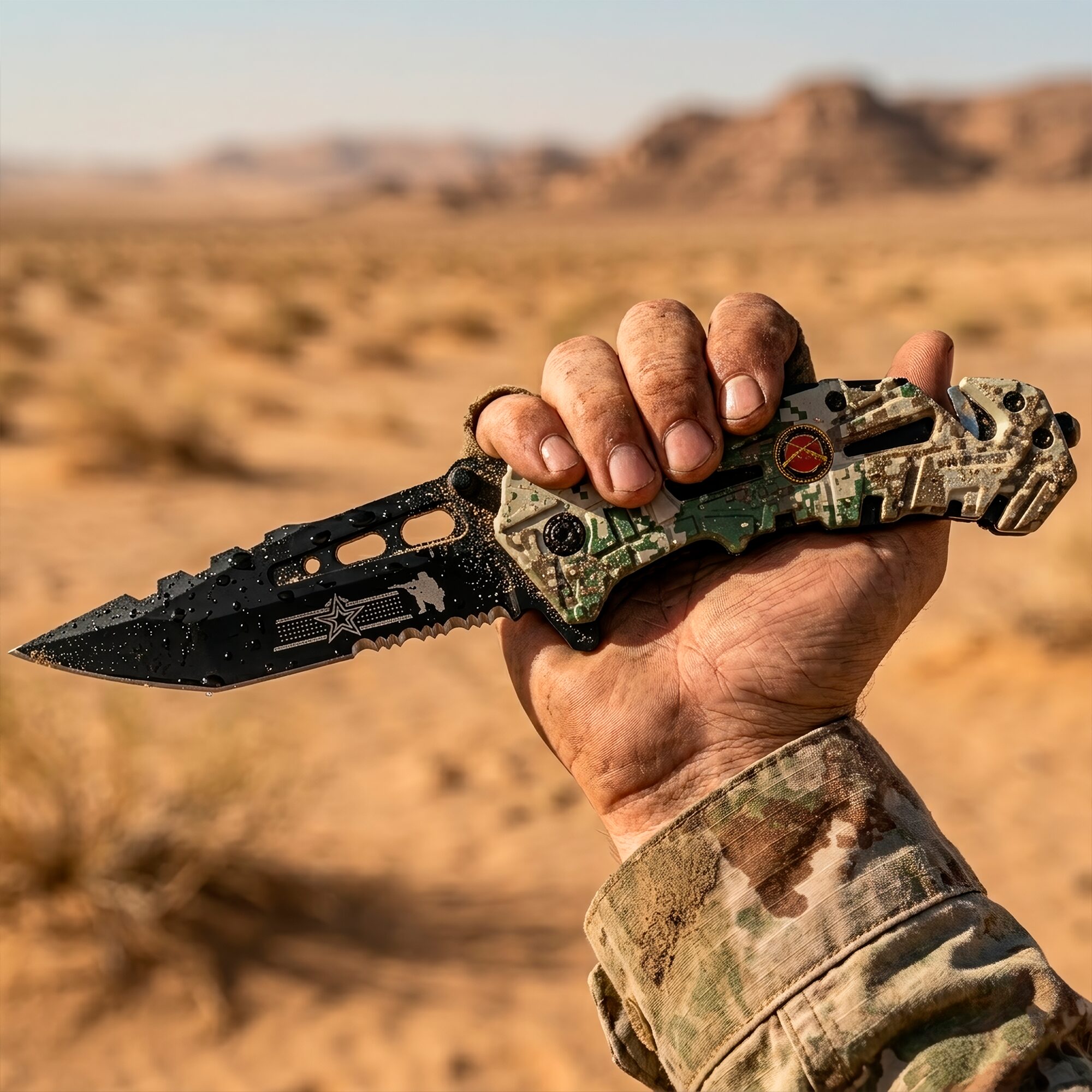 Navaja Automatica De Uso Rudo Acero Camuflaje Razor Tactical con rompe vidrios RT 7069MA