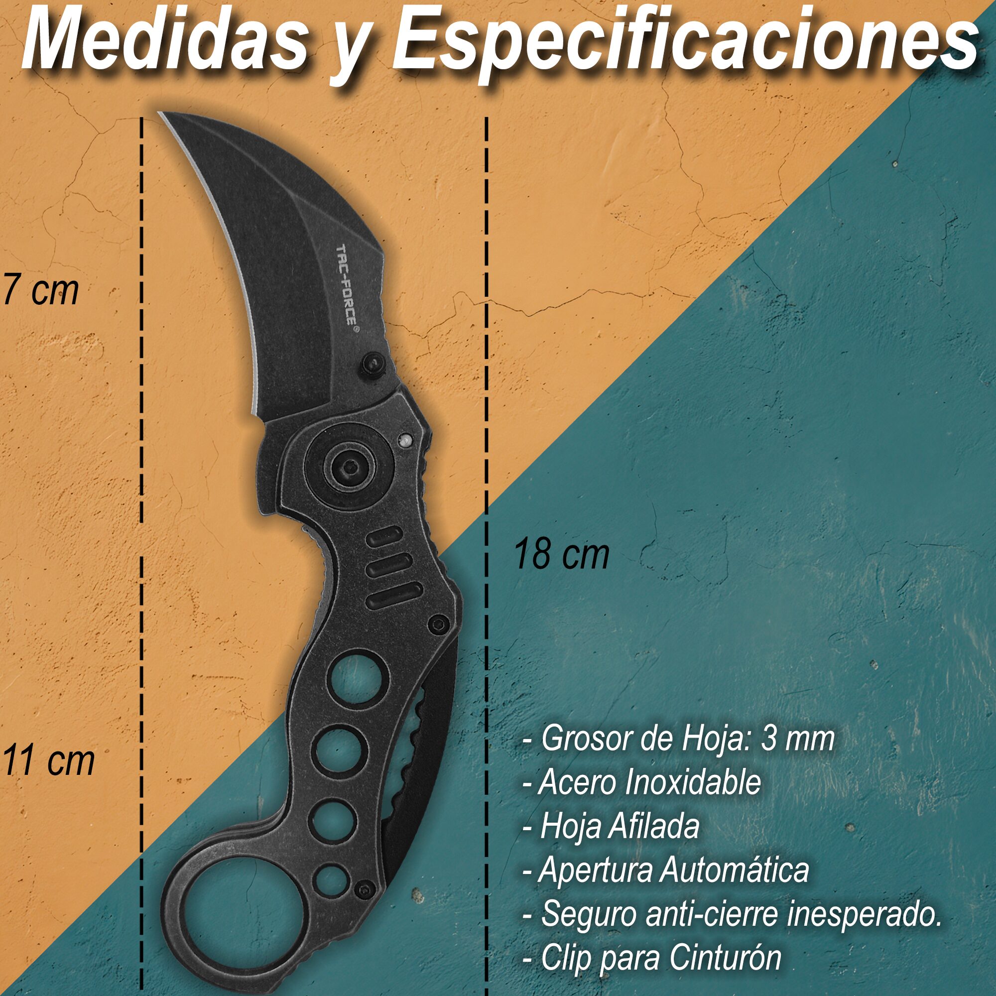 Navaja Automática Kerambit Táctica Tac Force modelo TF-578SW con hoja curva de acero inoxidable y diseño táctico militar
