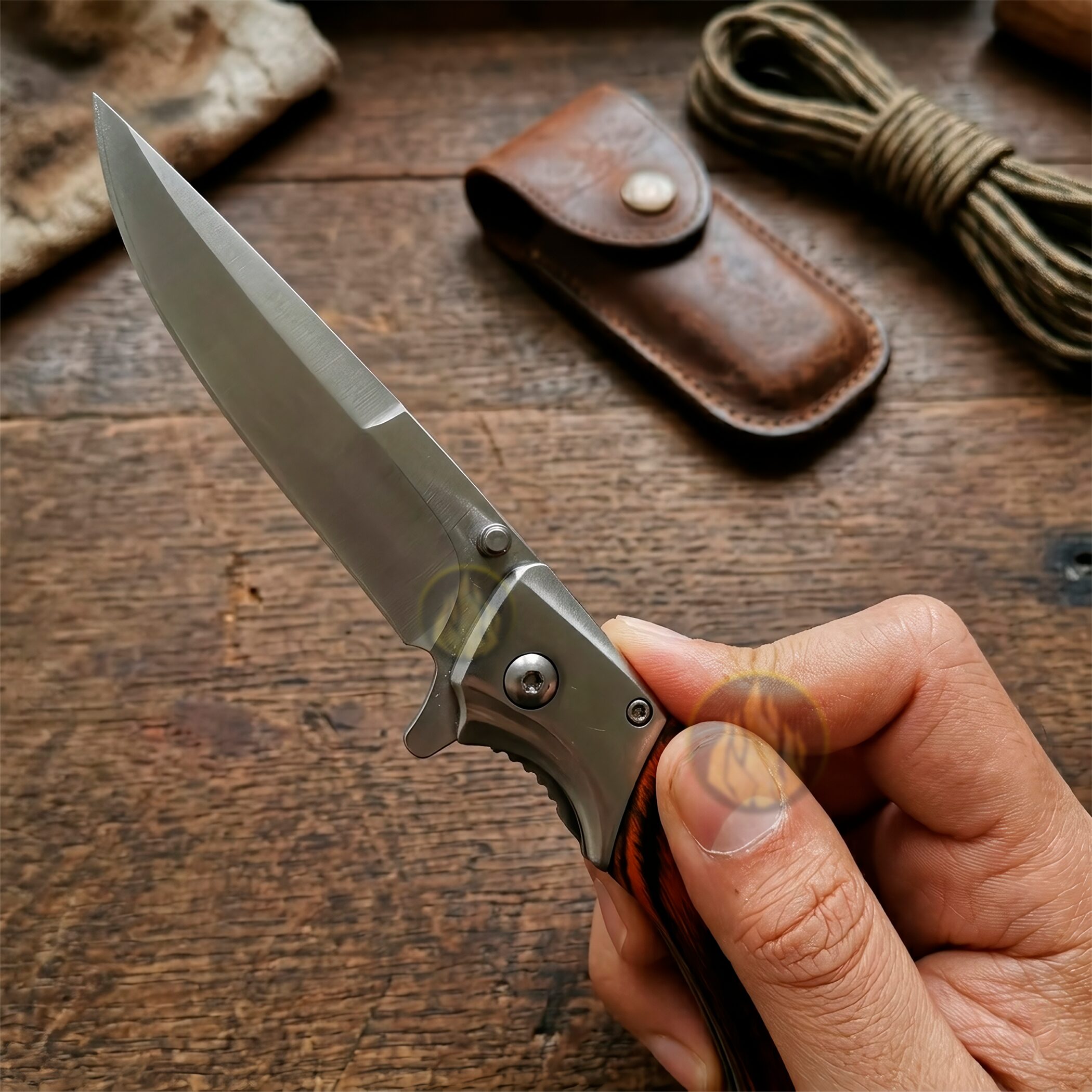 Navaja Cachas De Madera Automatica Razor Tactical acero inoxidable 440 para caza y supervivencia RT 7087WD